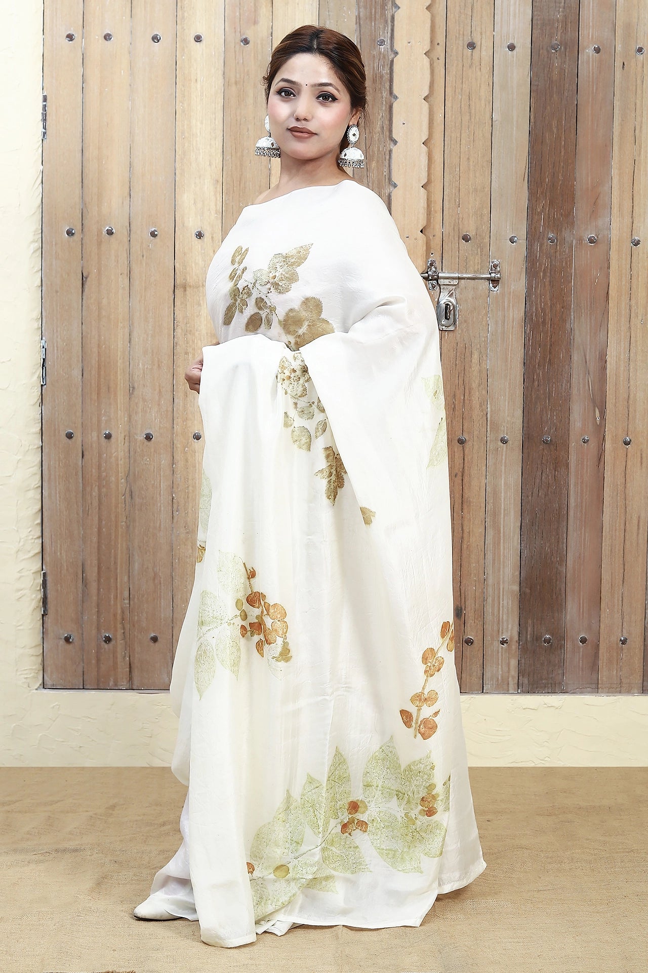 Leaf Mosaic Ecoprinted Pure Silk Saree