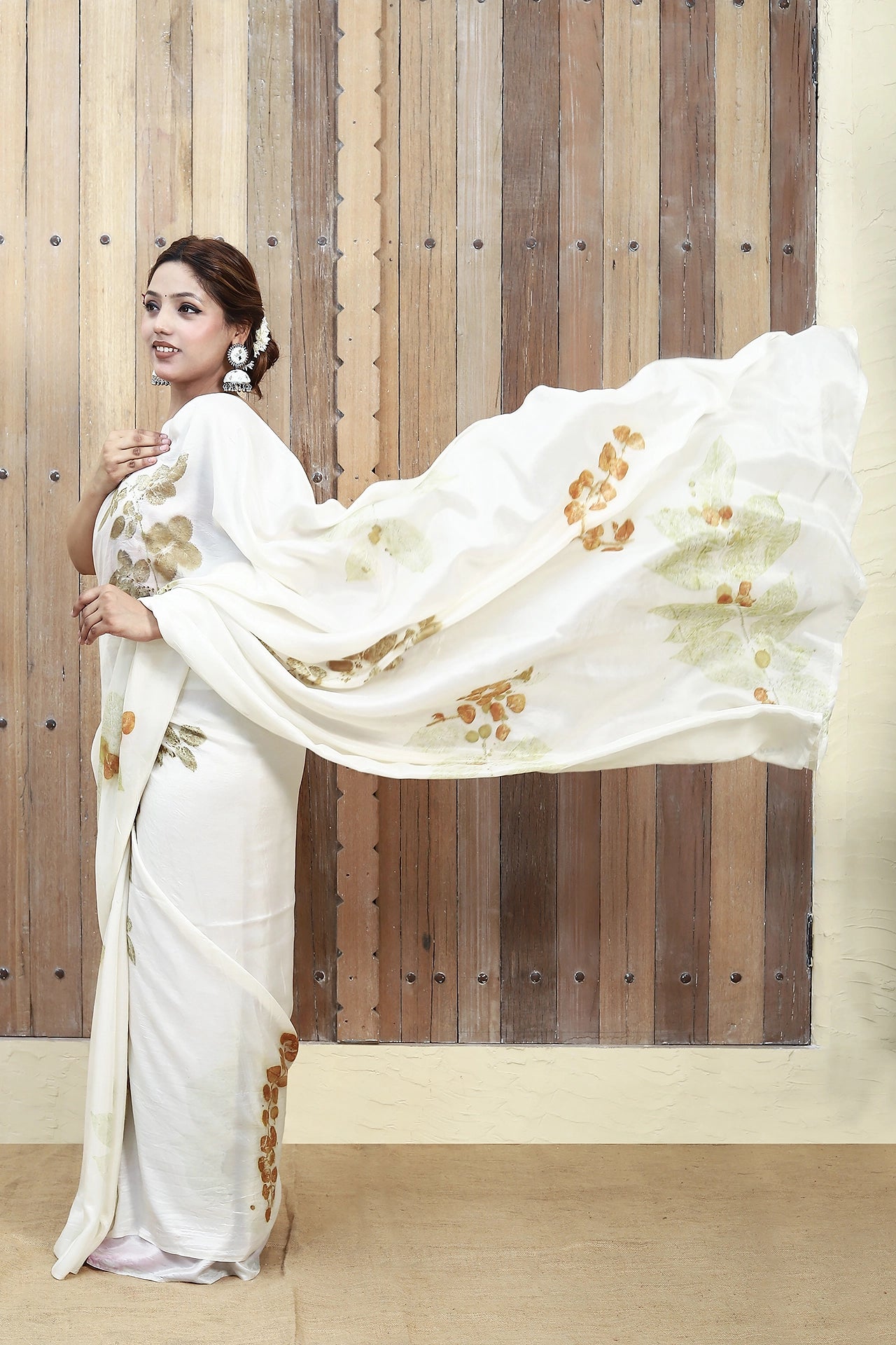 Leaf Mosaic Ecoprinted Pure Silk Saree