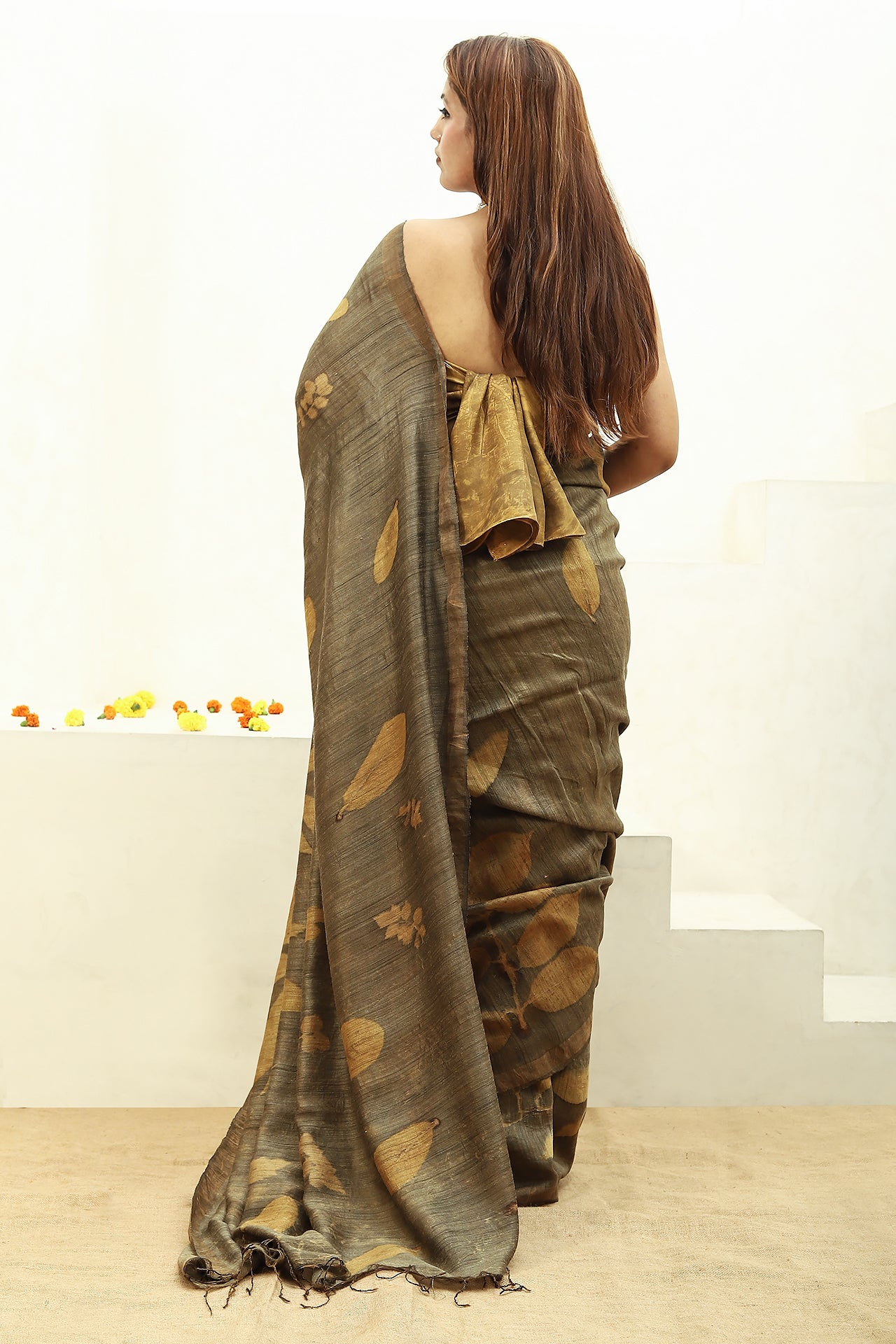Jamun Ecoprinted pure matka silk saree backview