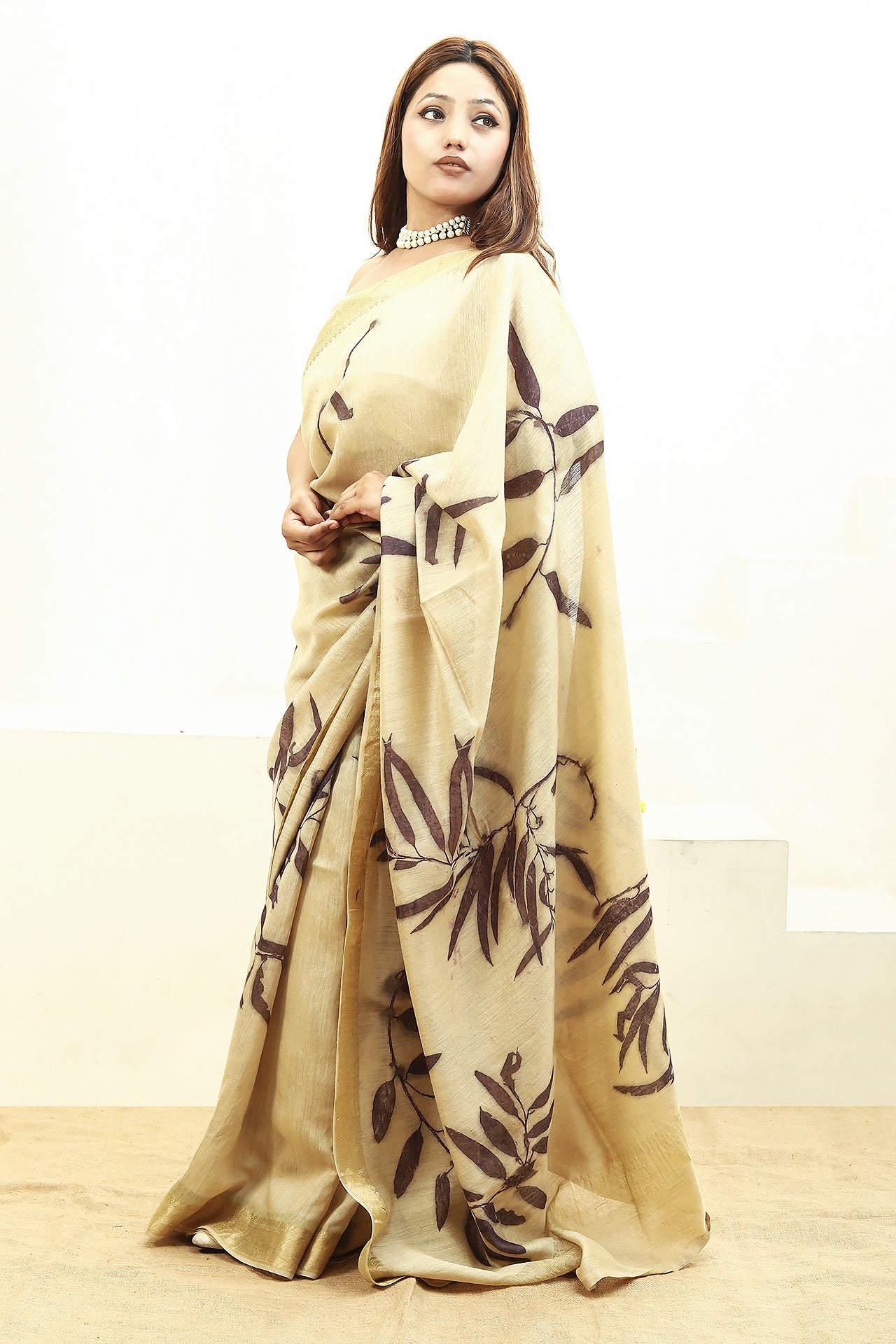 Lavender Ecoprinted Muga Silk Saree of kokikar