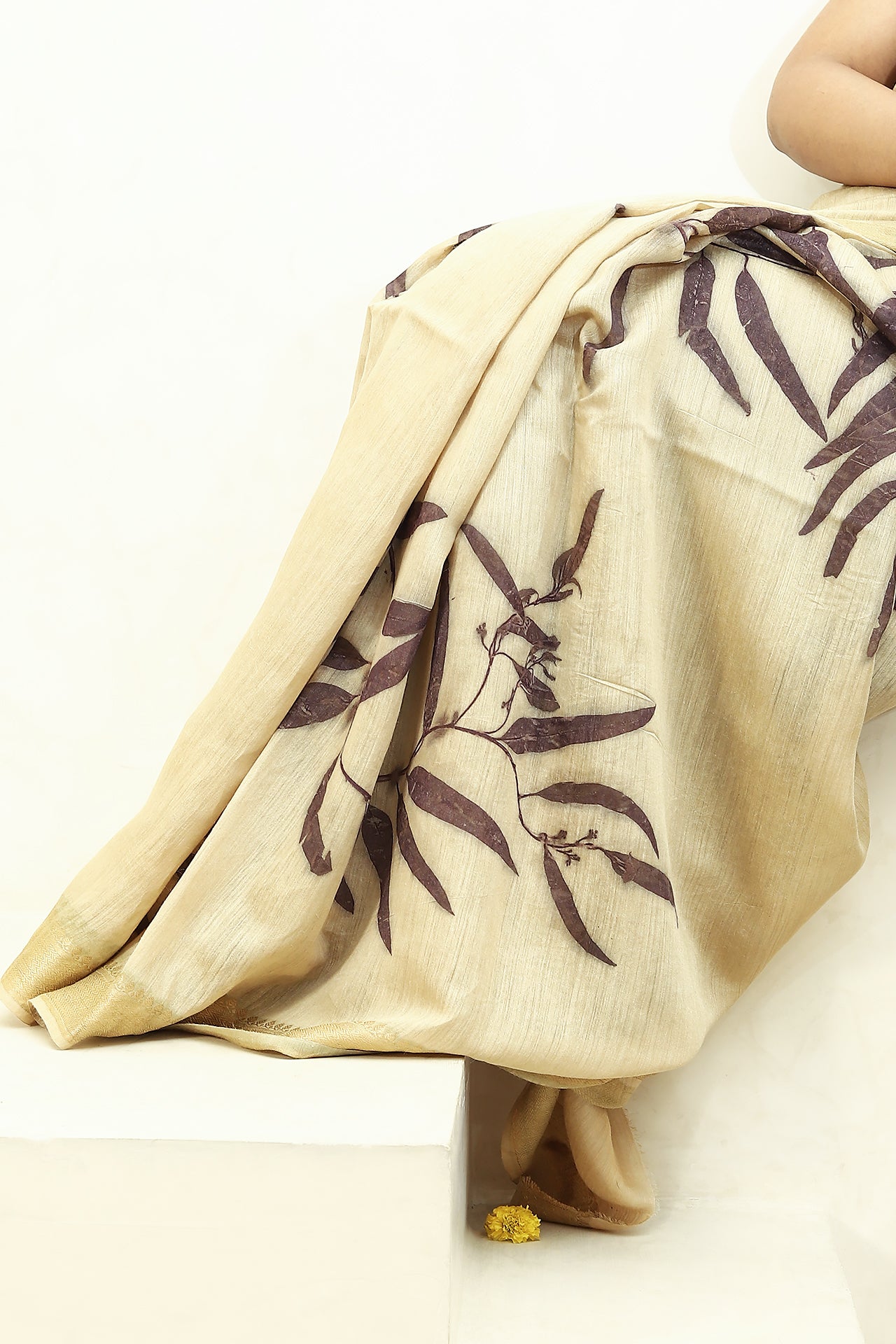 Muga silk saree from kokikar with leave printing 