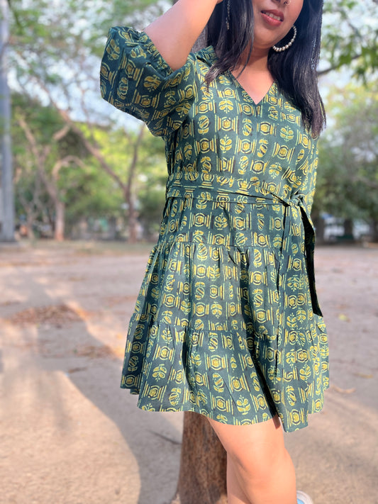 Kalamkari Green Cotton Dress