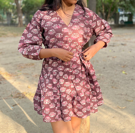 Kalamkari Mauve Cotton Dress
