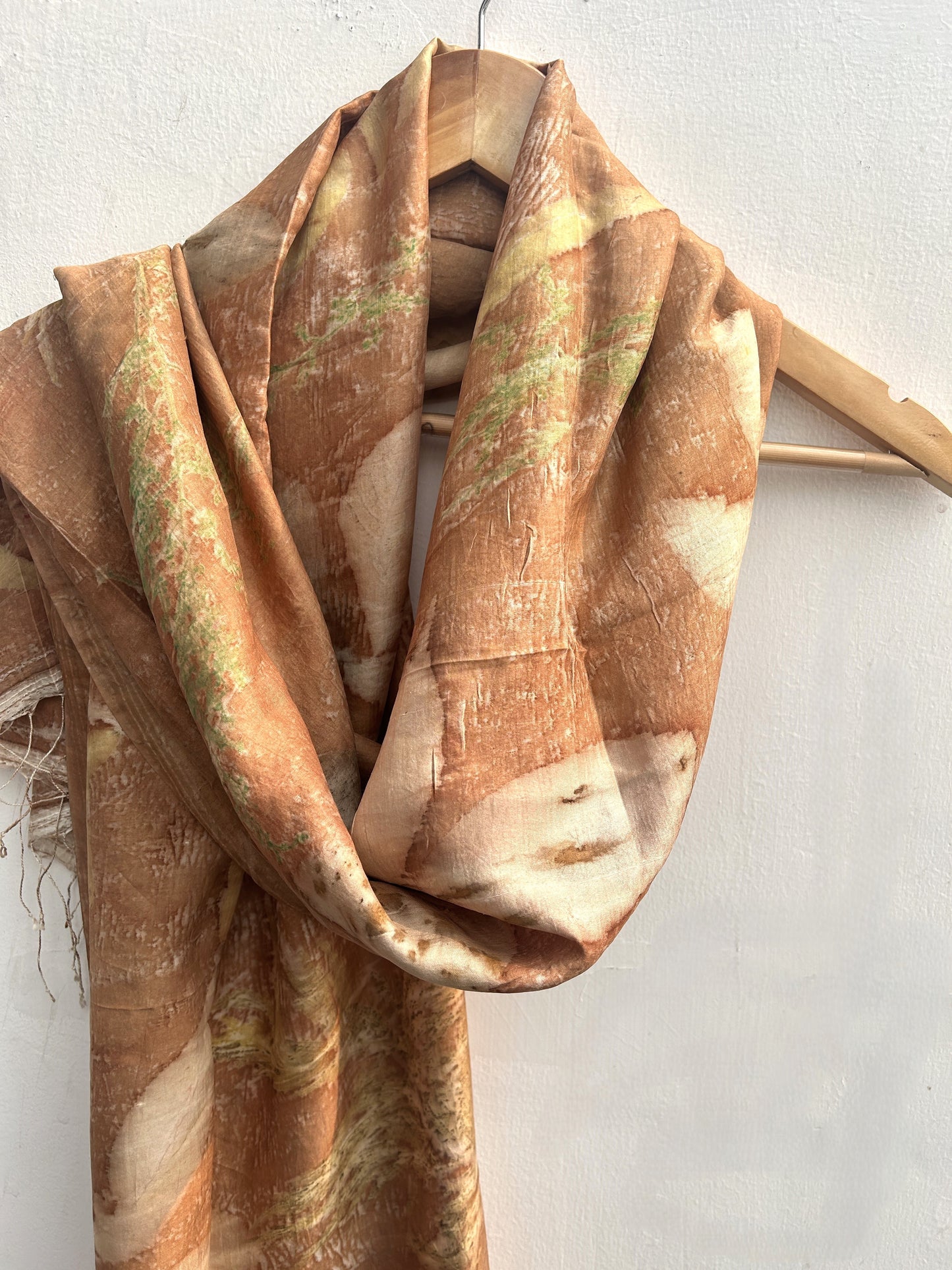 Light Brown Plant Printed Pure Silk Scarf