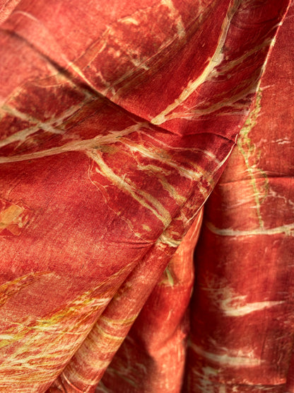 Red Ecoprinted Pure Silk Scarf