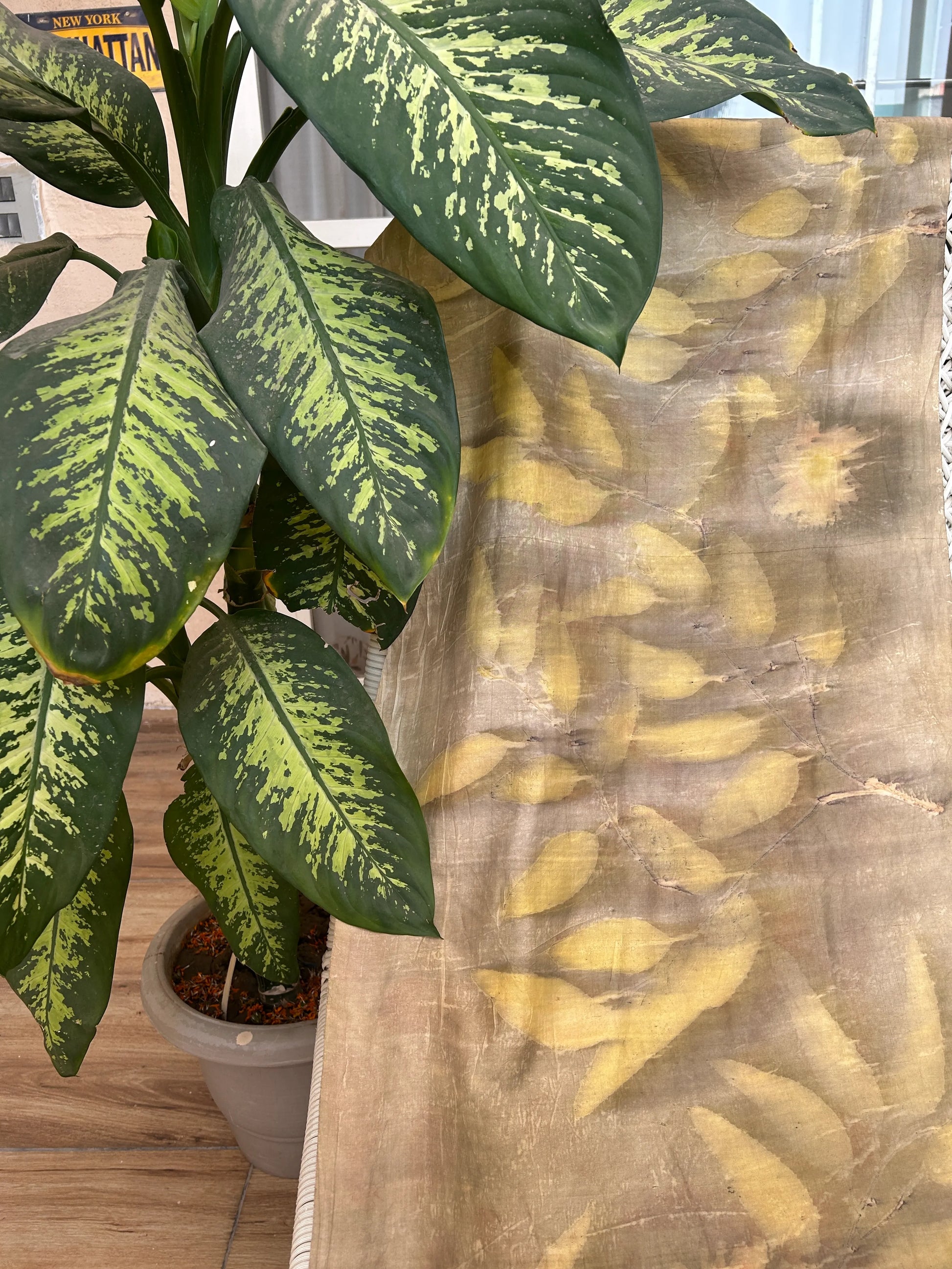 Pomegranate Flower & Sunflower with Local Leaves | Naturally dyed