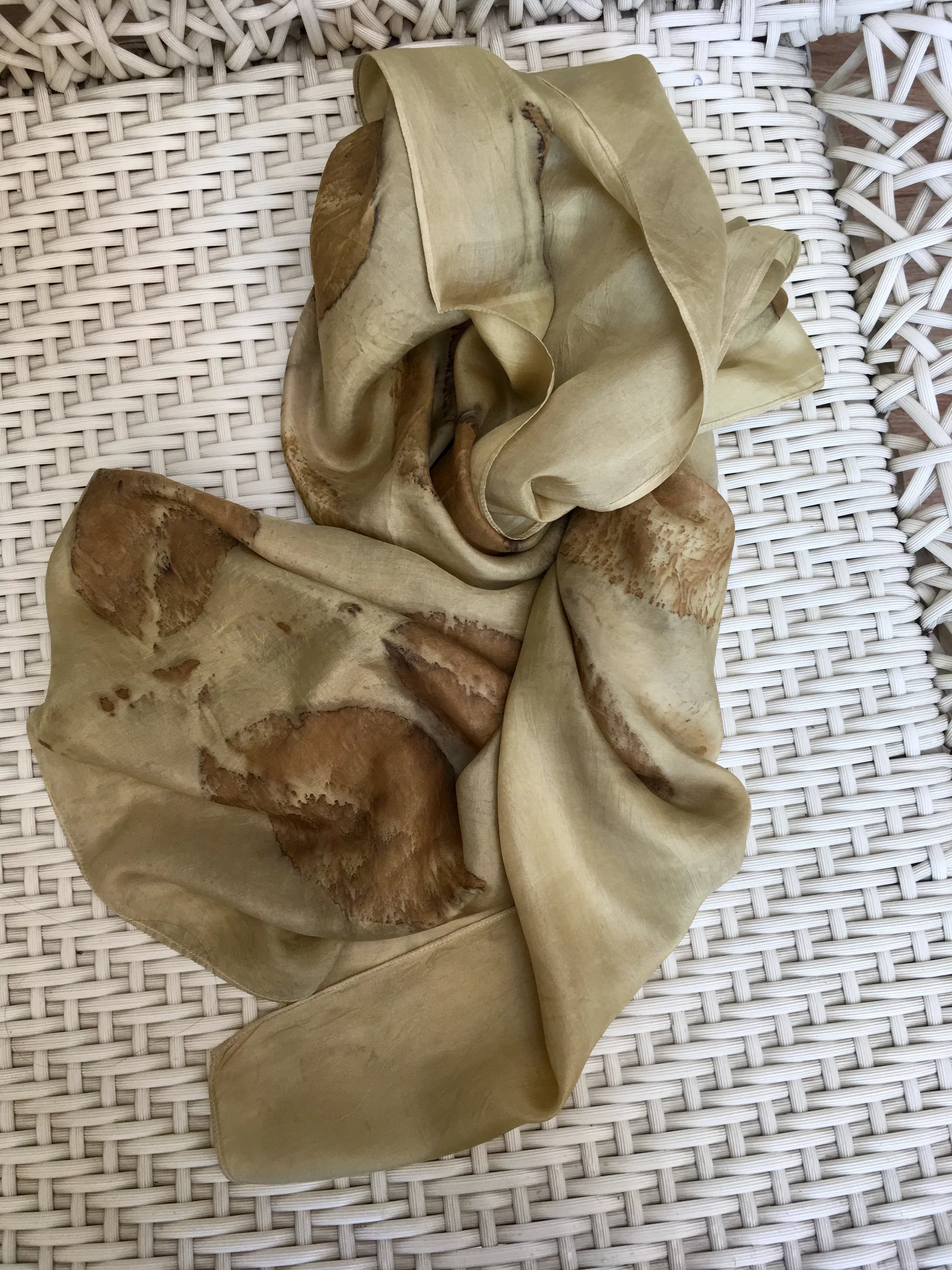 Marigold Pure silk scarf with Blackberry Leaves