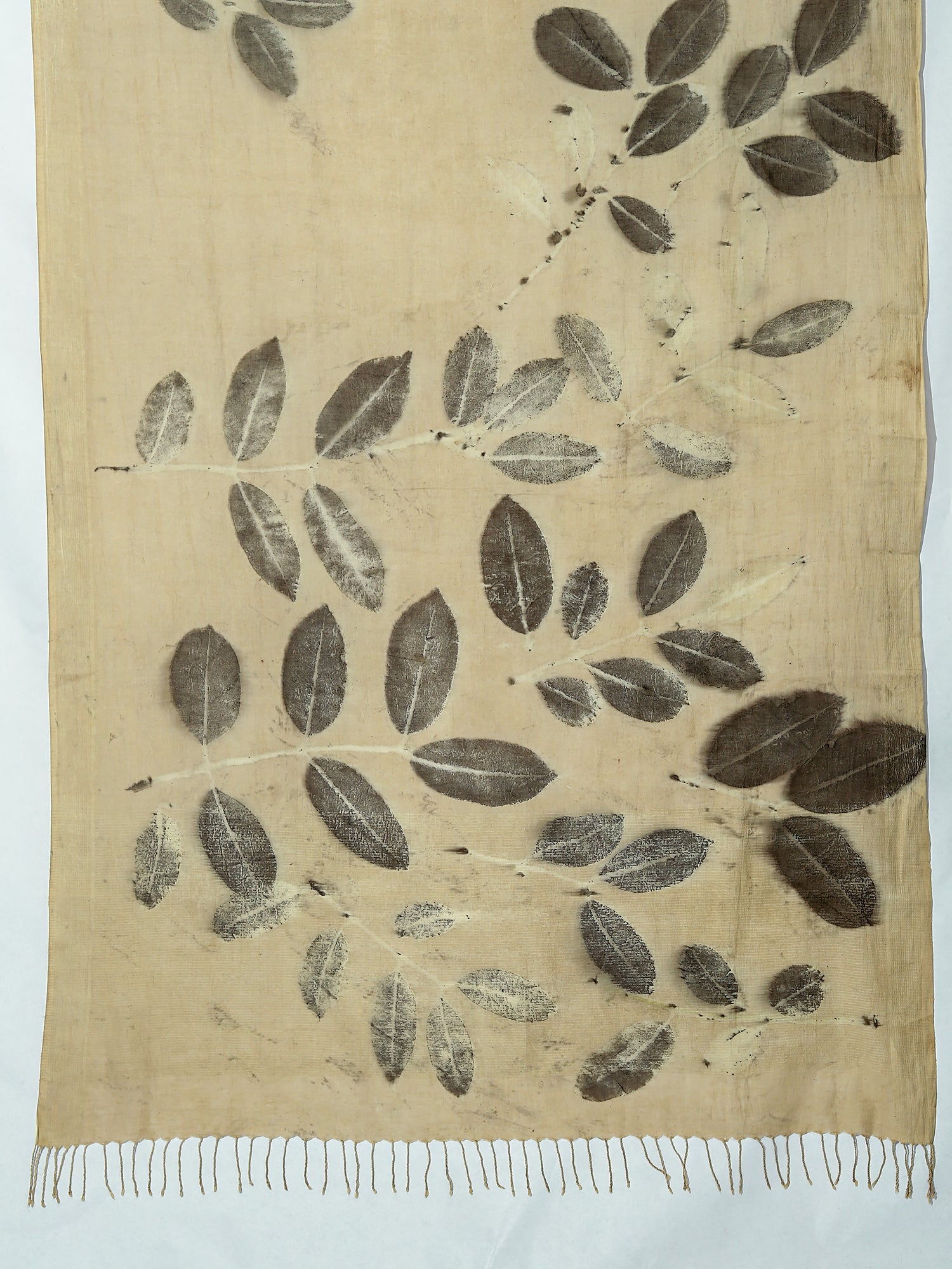 Pallu of saree ecoprinted with Jamun leaves