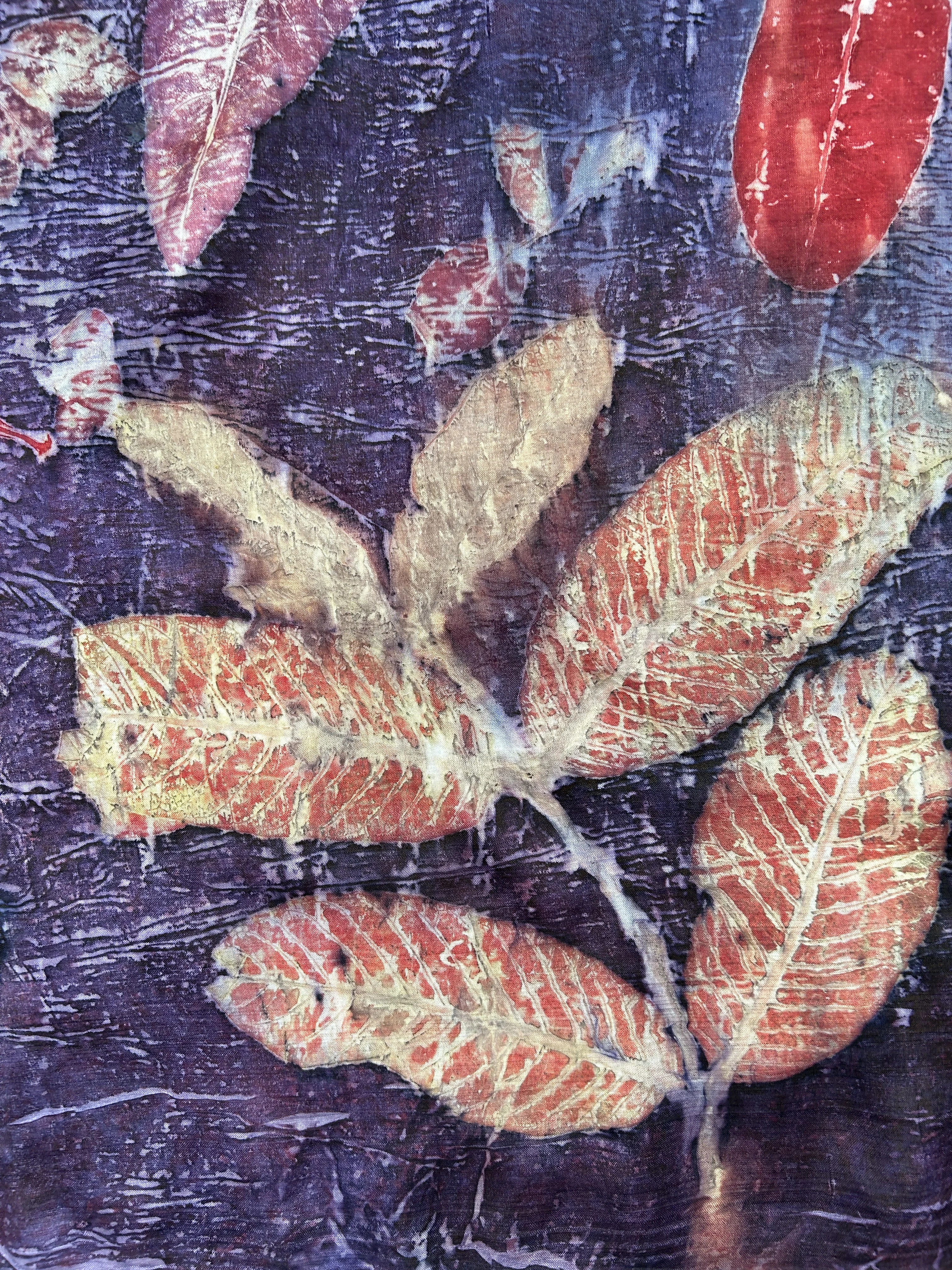 Close-up of Lavender Ecoprinted Pure Silk Scarf 