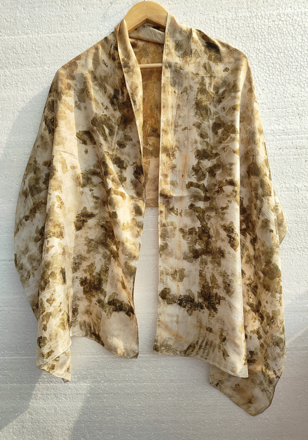 A hanging Ecoprinted Pure Silk scarf