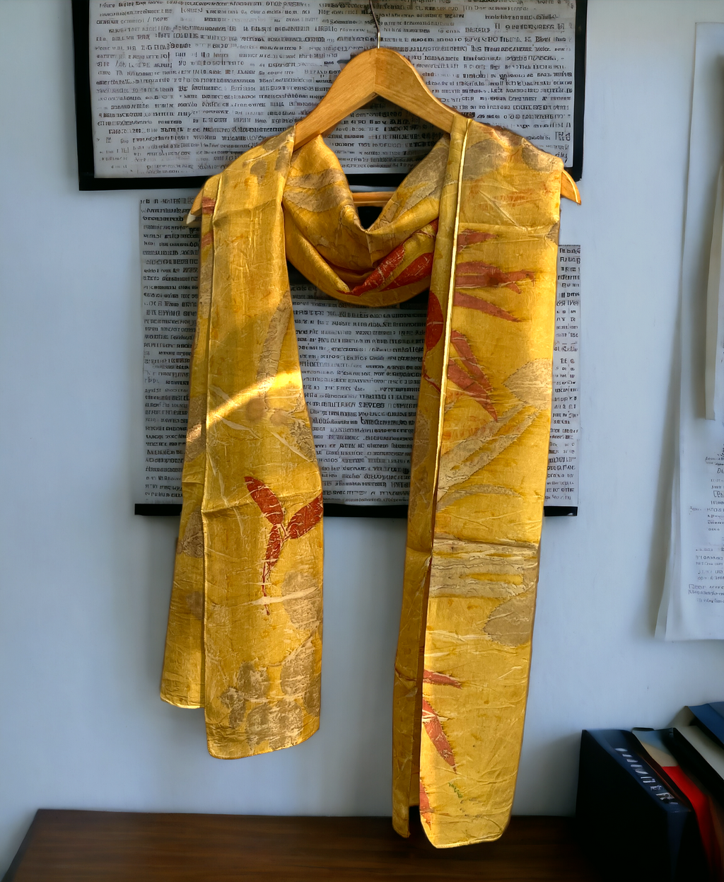 Marigold Pure Silk Scarf with Eucalyptus