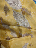 Close-up of yellow Marigold Pure Silk Ecoprinted Fabric