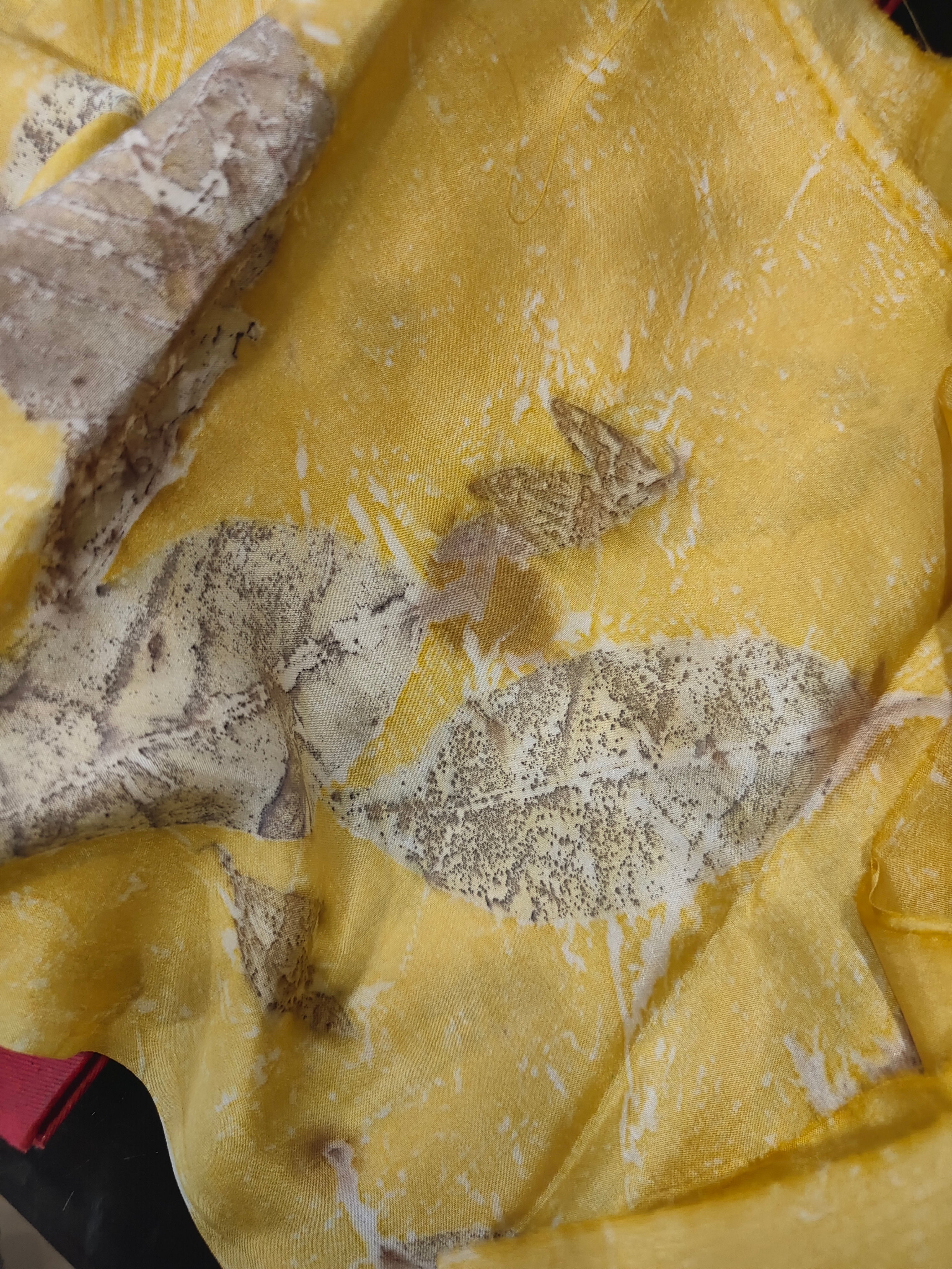 Silk fabric with ecoprinted jamun leaves