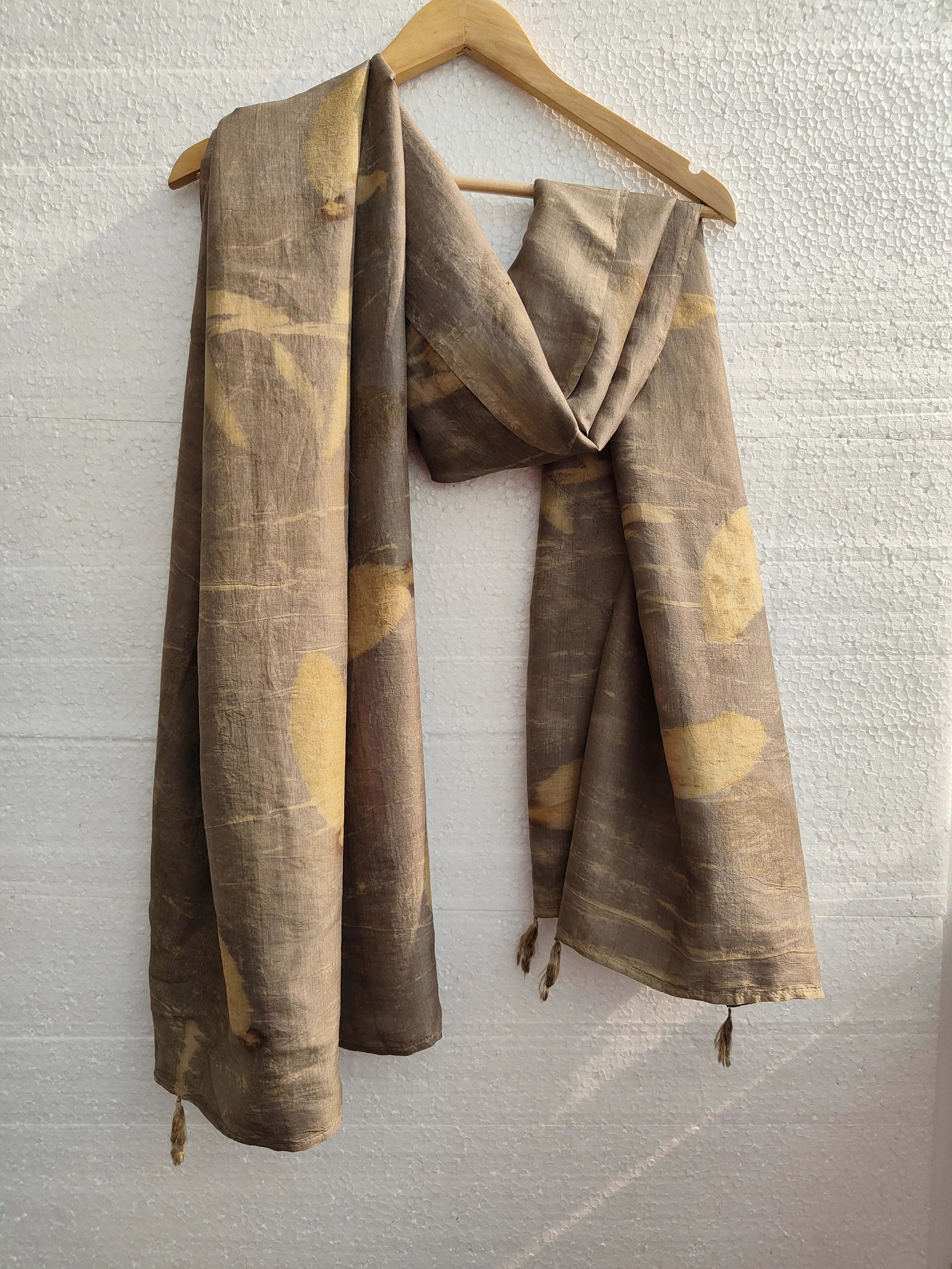 Mocha Mousse Ecoprinted Pure Silk Scarf