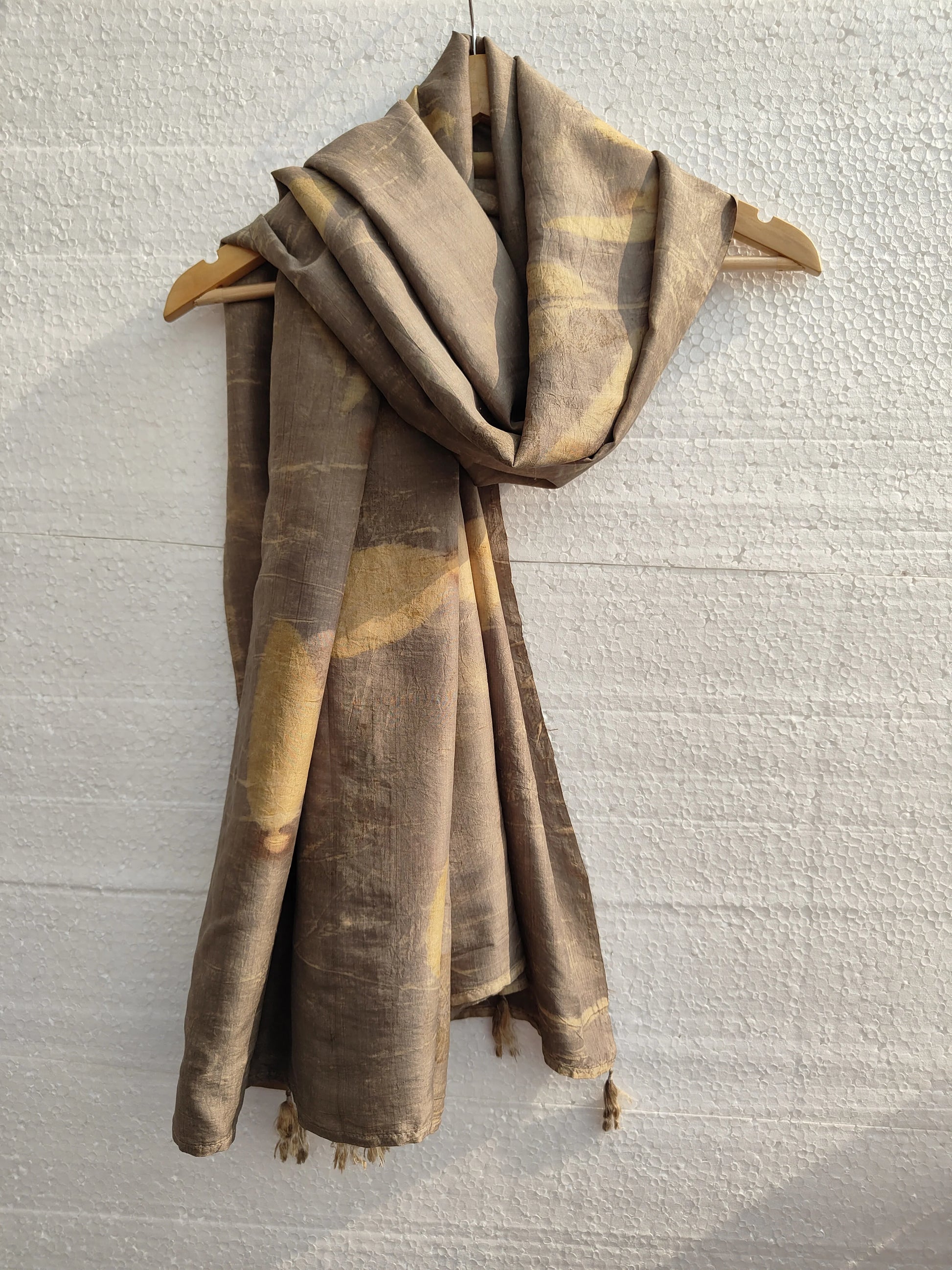 Mocha Mousse Ecoprinted Pure Silk Scarf