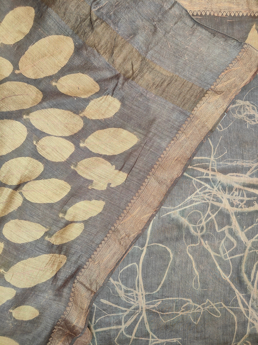 Muga Silk Saree with Jamun & Grass print
