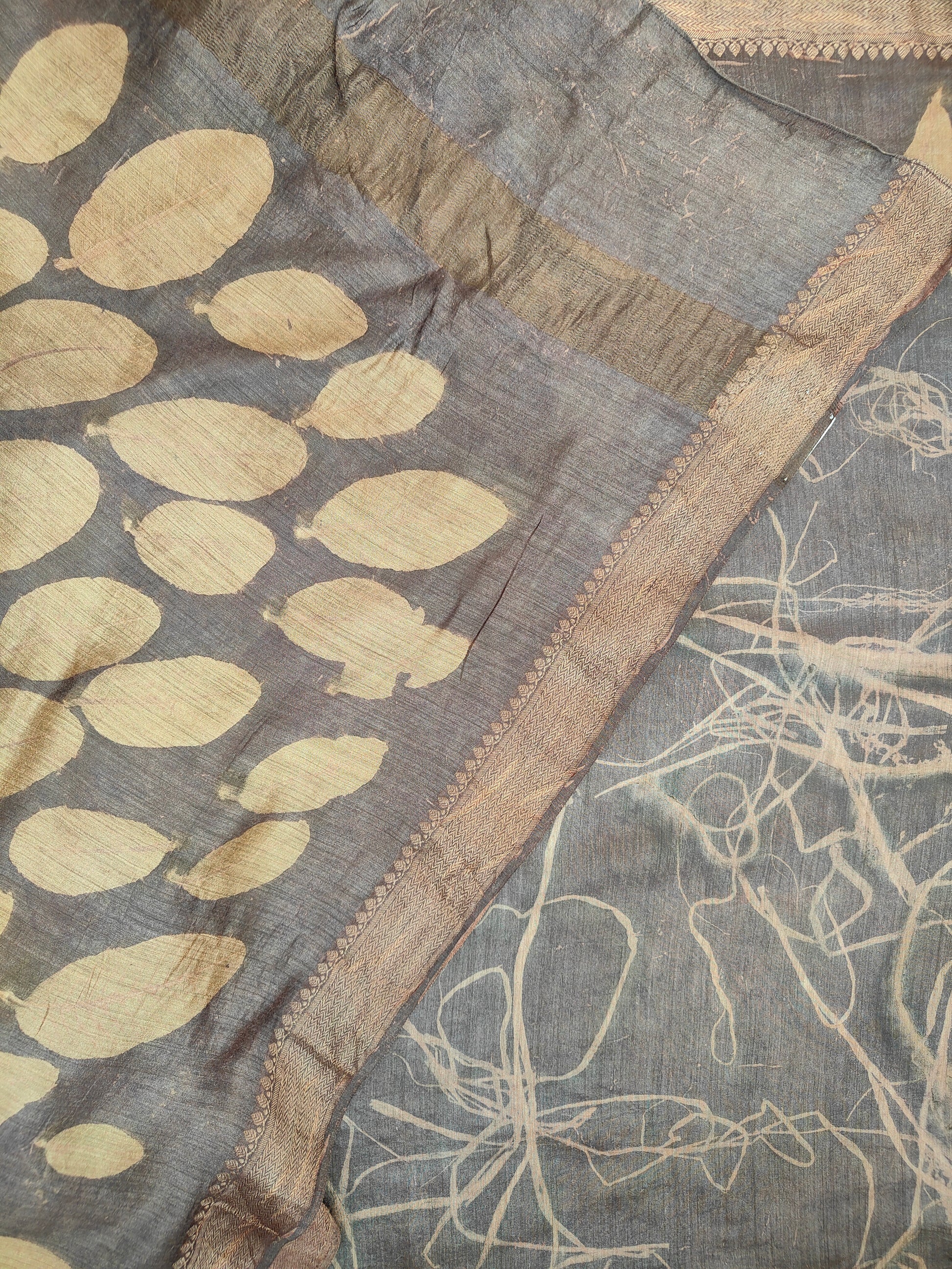 Muga Silk Saree with Jamun & Grass print