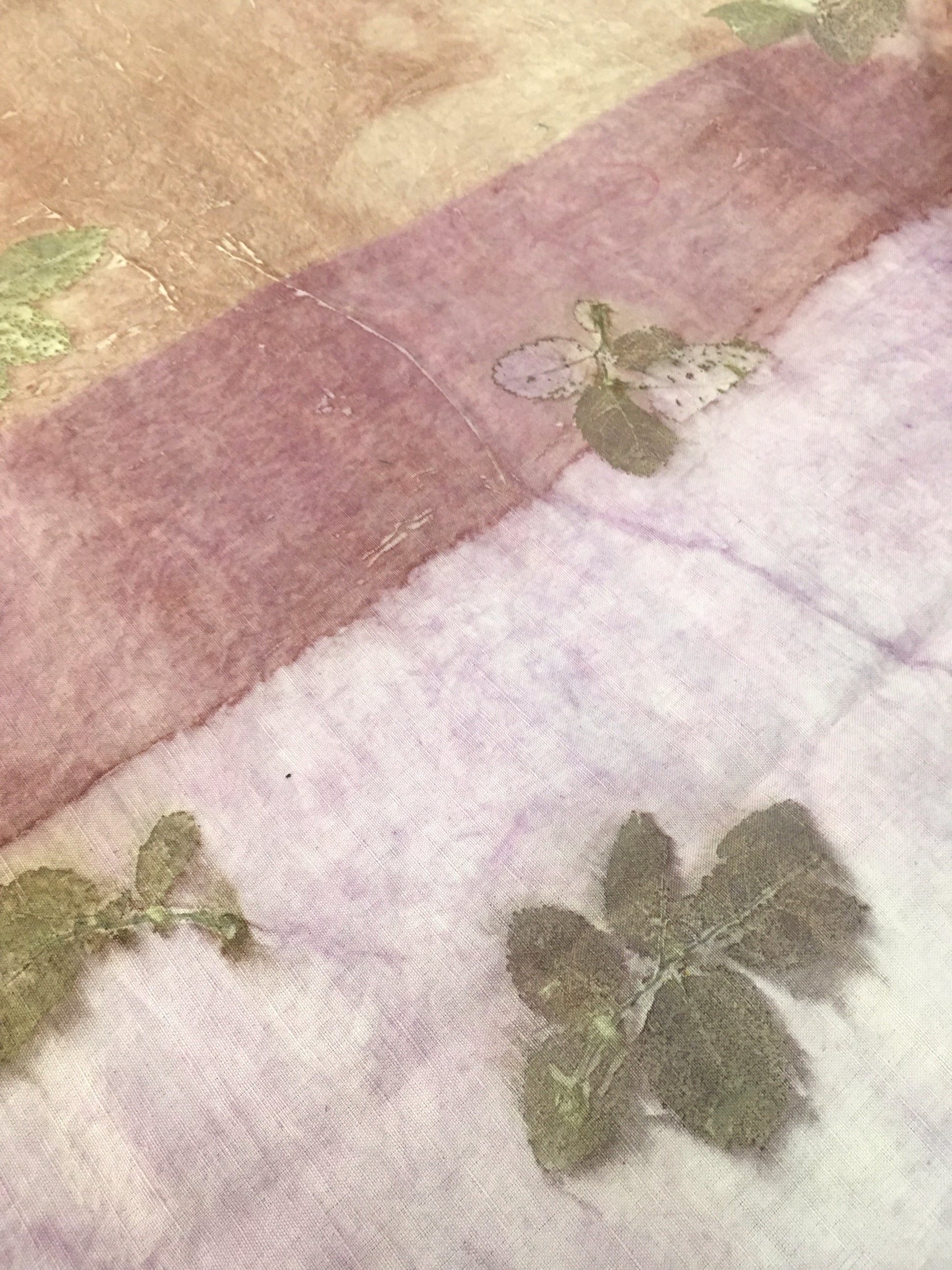 Close-up of a Multicolor Linen Blend Ecoprinted Fabric