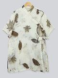 Ecoprinted cotton Bagalbandi Kurta on a hanger against a white background