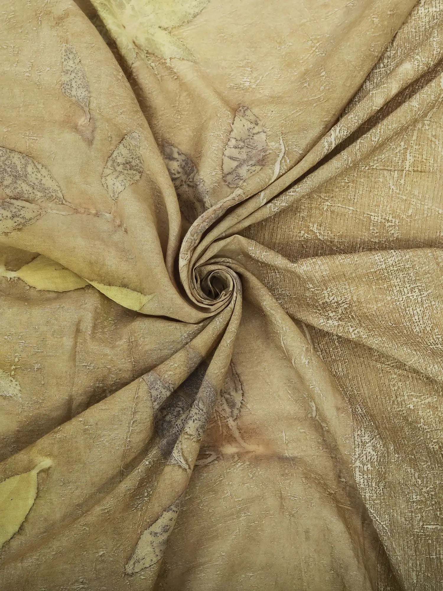 upper view of round Naturally Dyed Mulmul Ecoprinted Saree by kokikar 