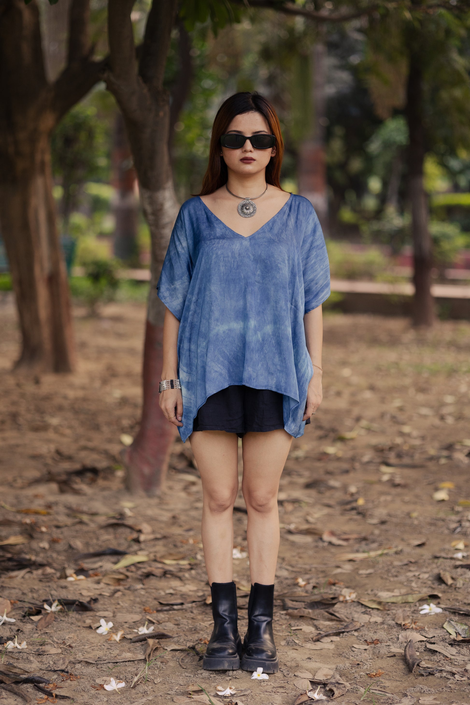 A blue modal satin Top
