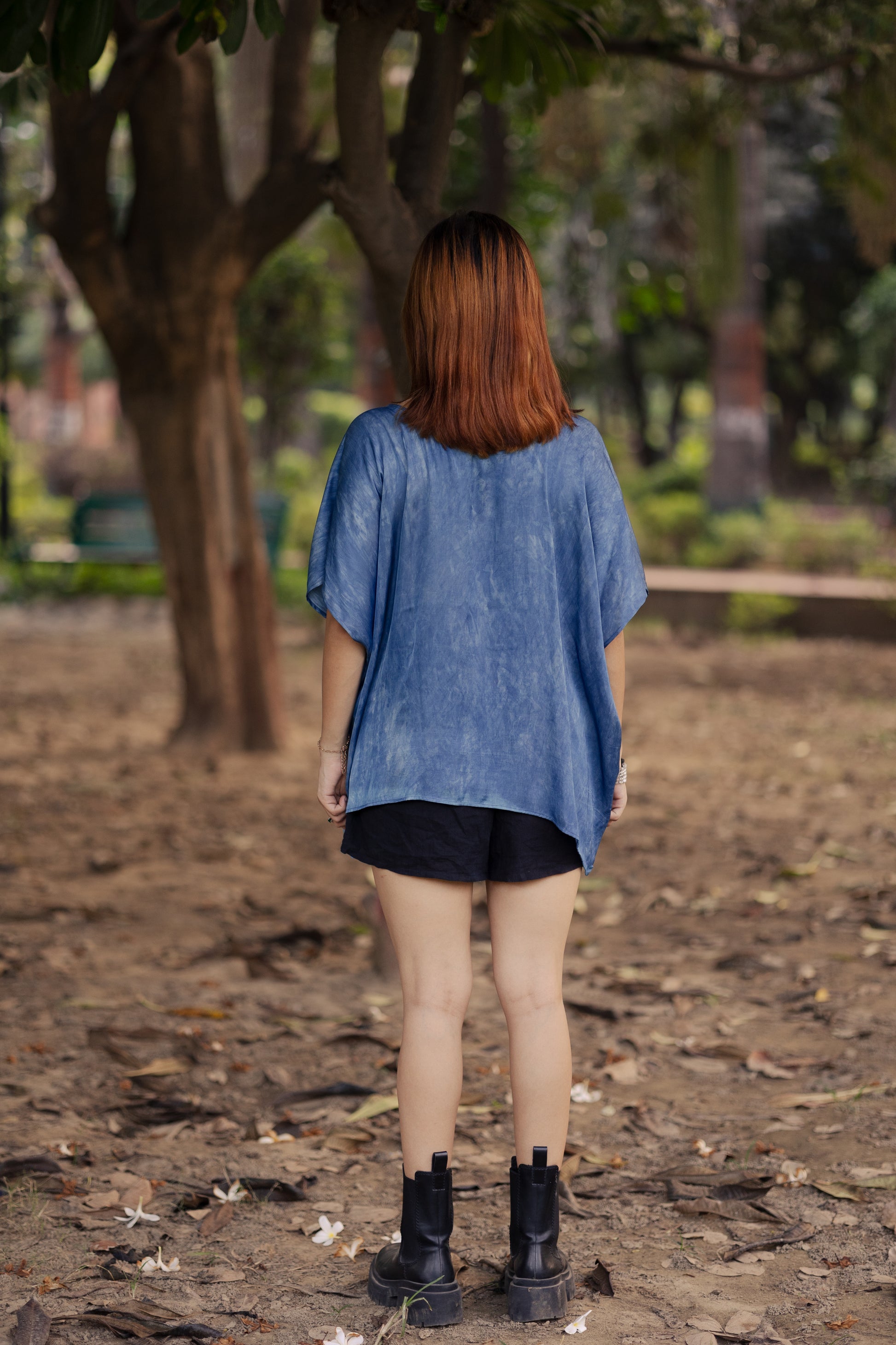 Indigo dyed blue top