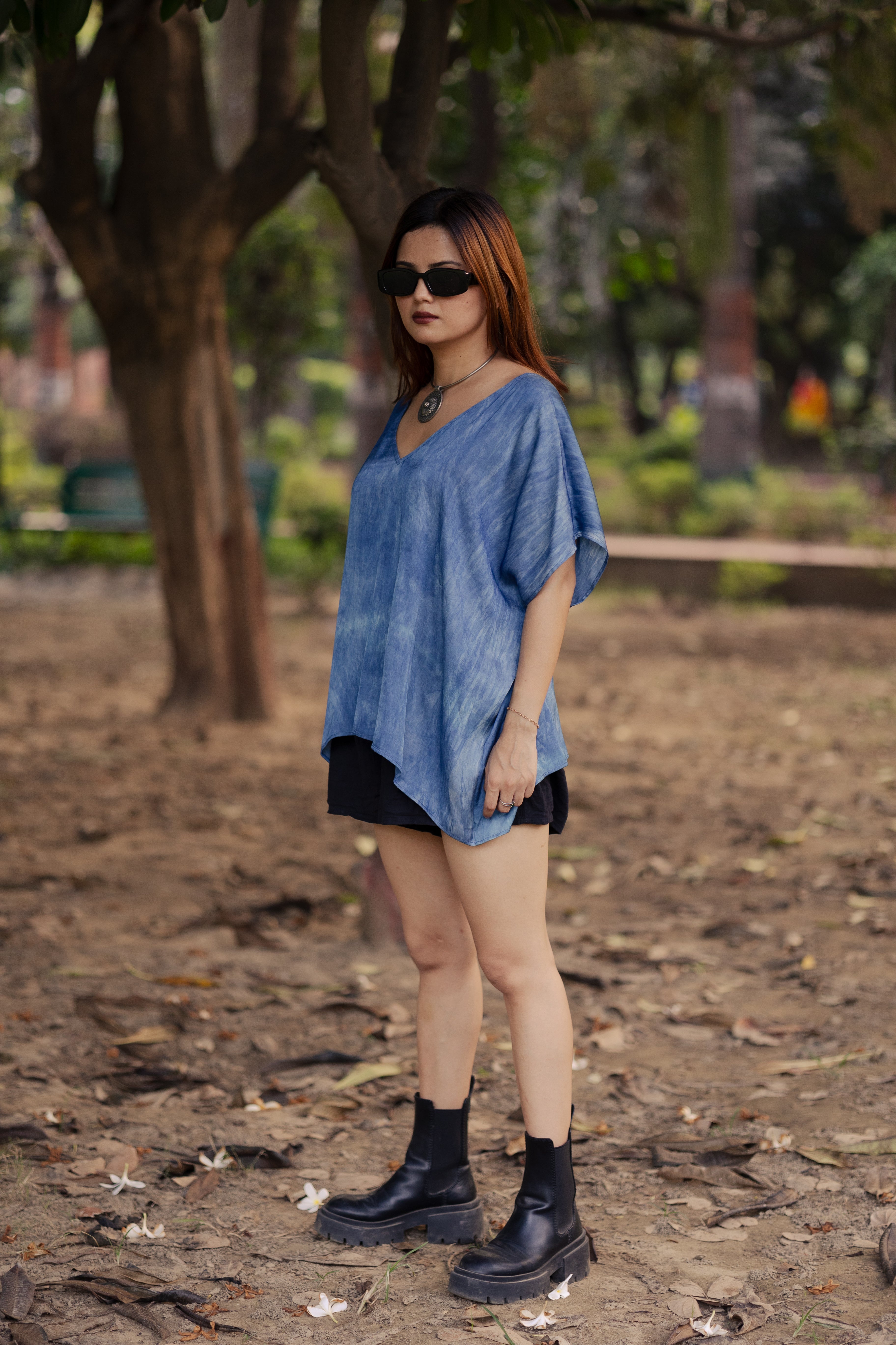 Ocean Blue Kaftan Flared Top
