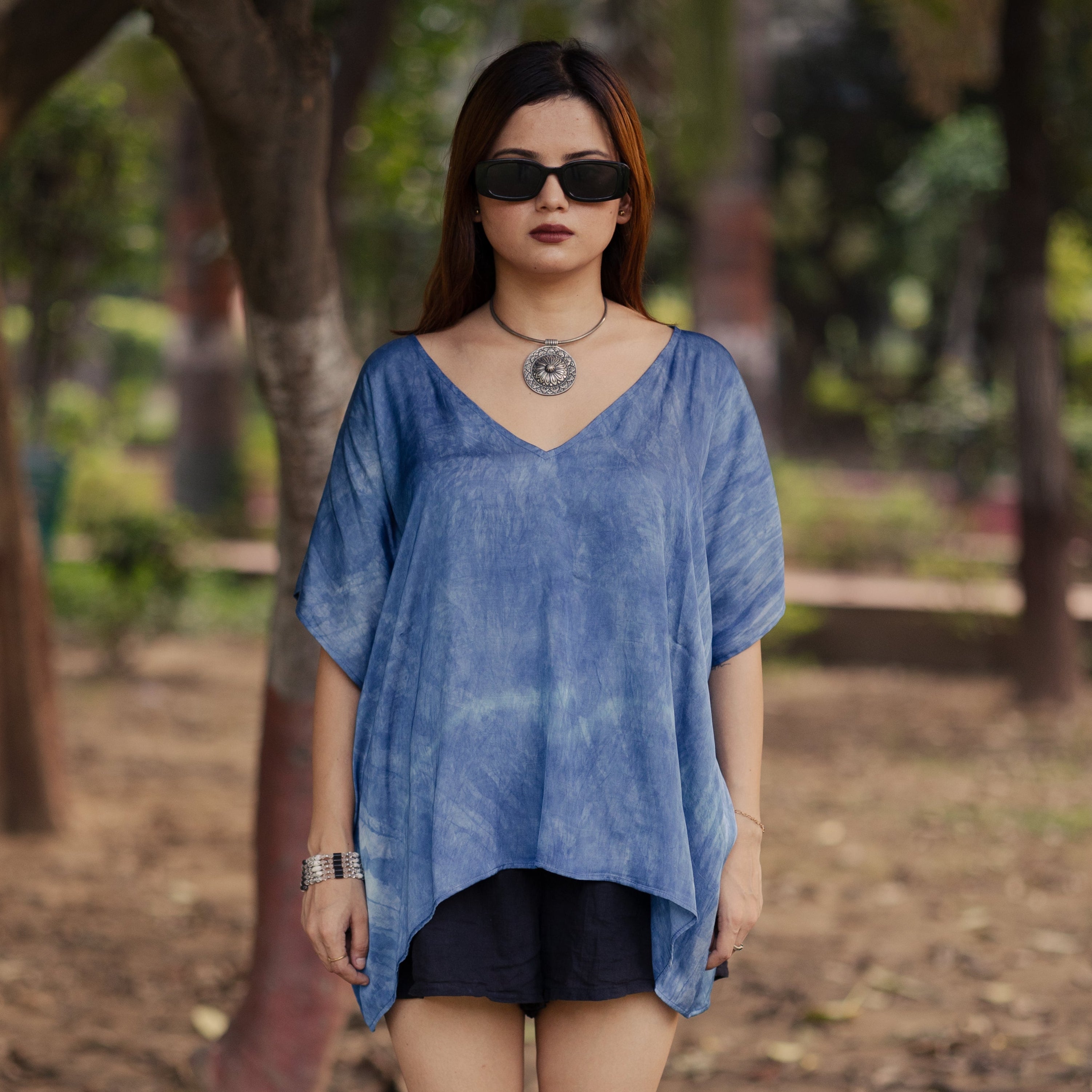 Ocean Blue Kaftan Flared Top