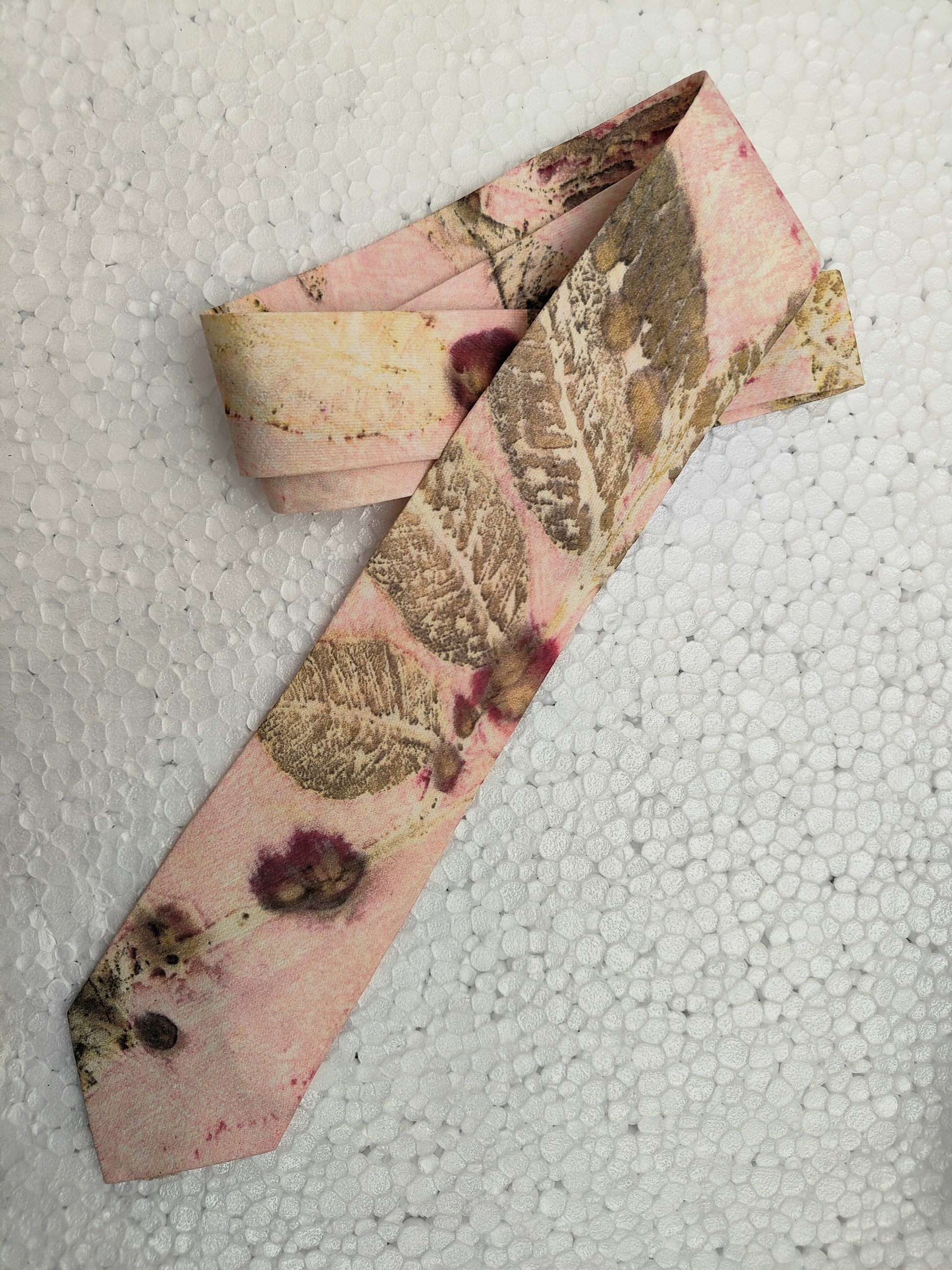Pink Blush Ecoprinted Pure Silk Tie and Pocket Square