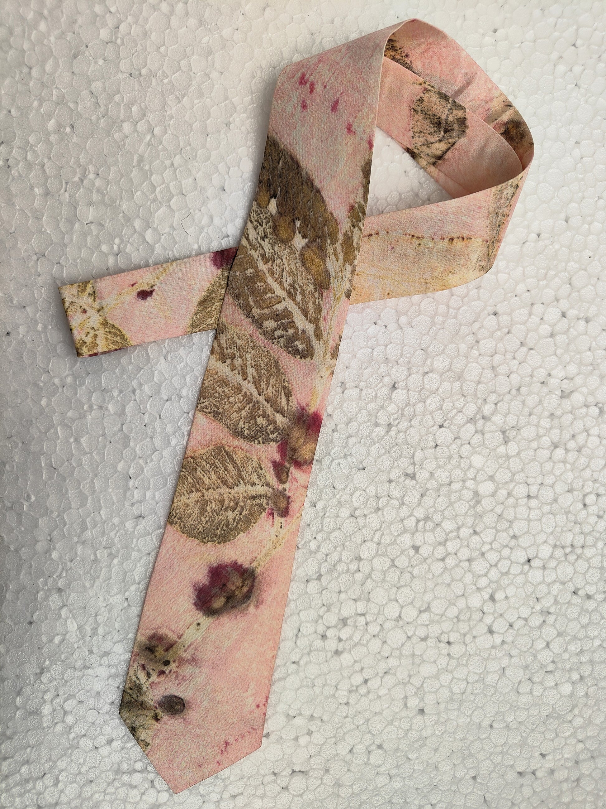 Pink Blush Ecoprinted Pure Silk Tie and Pocket Square