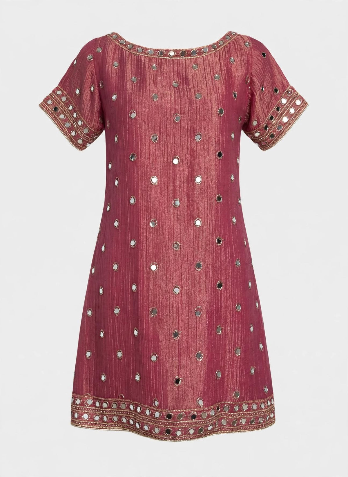 Pink mirror oversized georgette blend mini dress transparent model  
