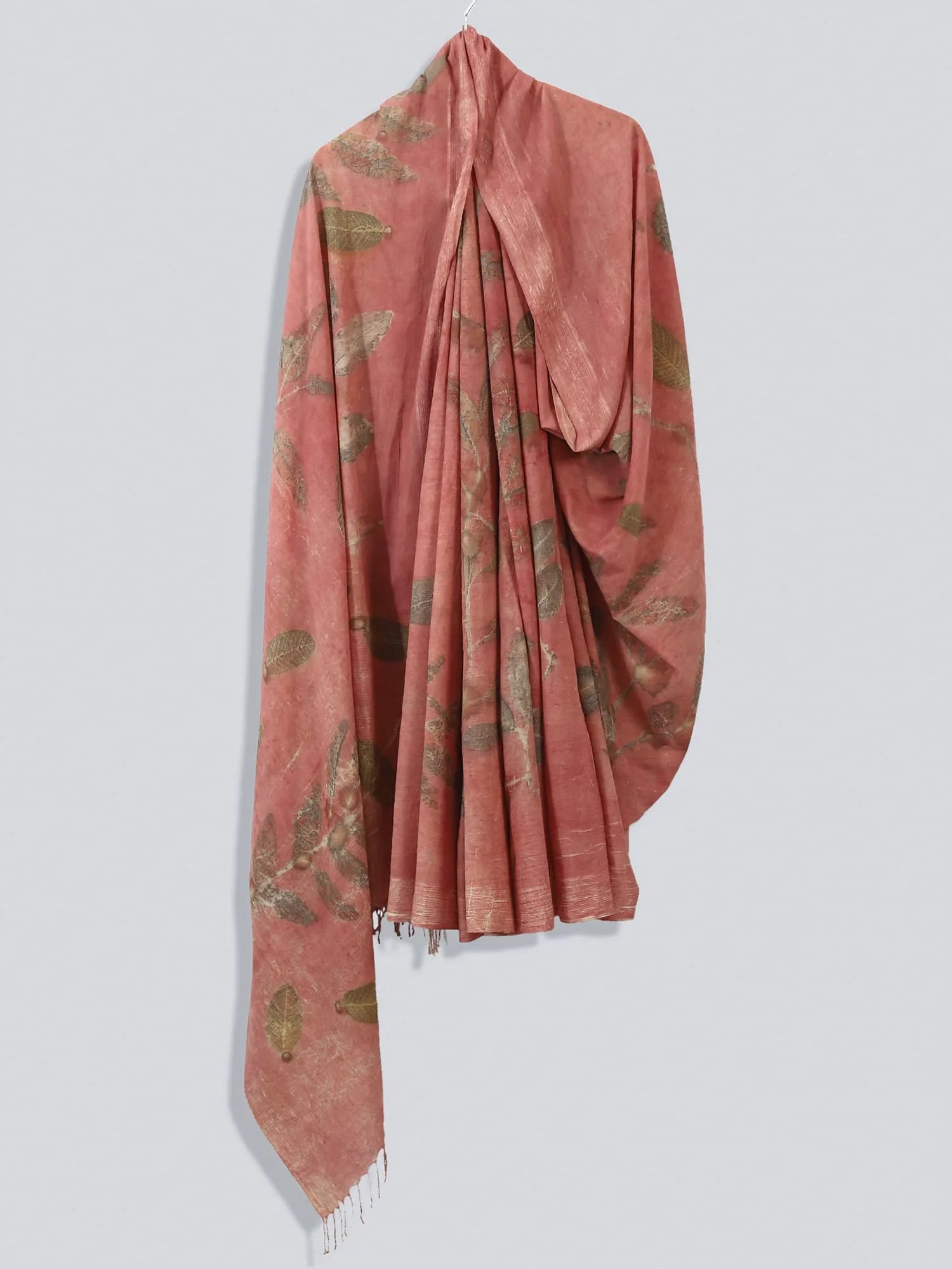 Pink Mulmul Cotton Saree in hanger