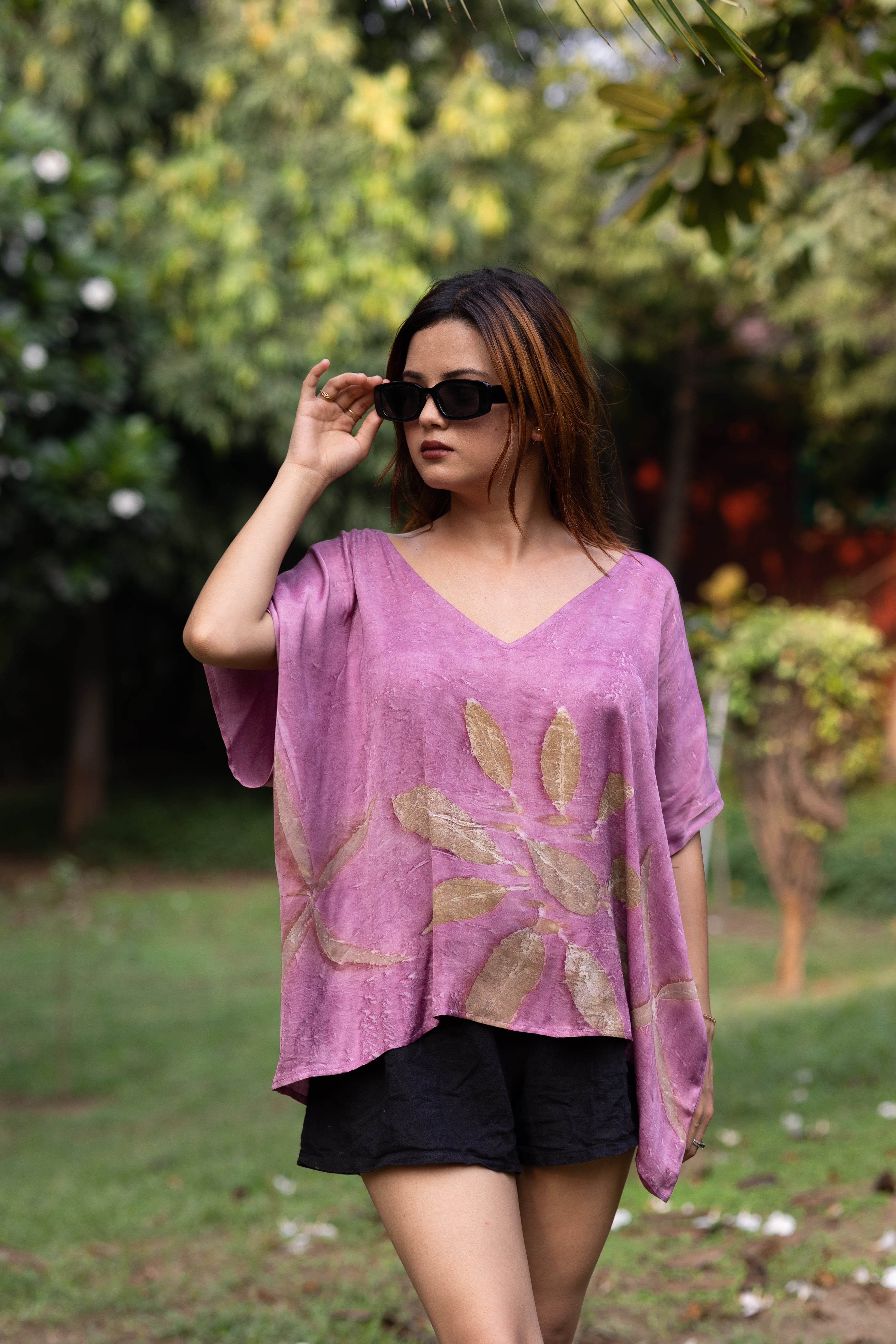 Pink Sheen Kaftan Flared Top