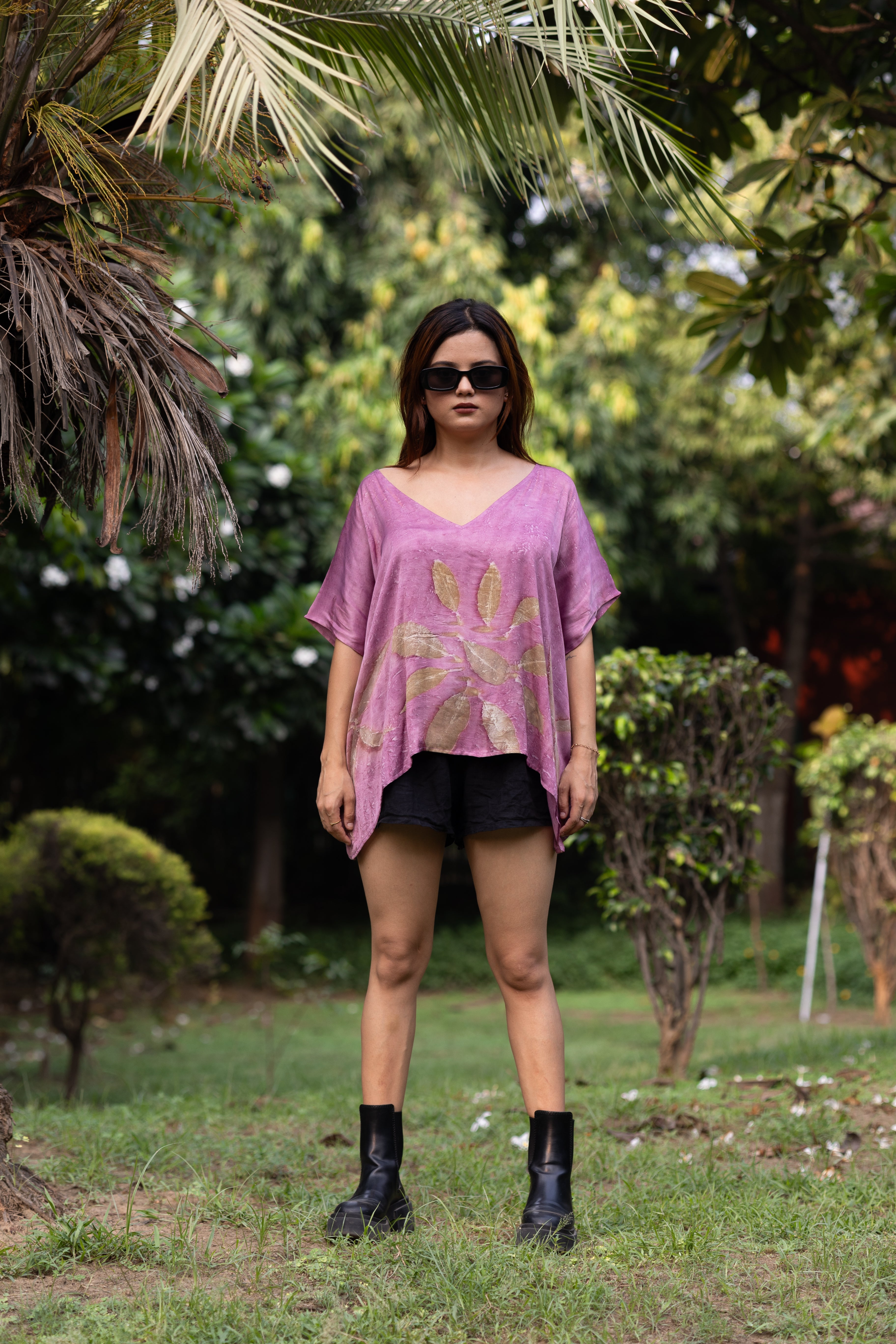 Pink Sheen Kaftan Flared Top