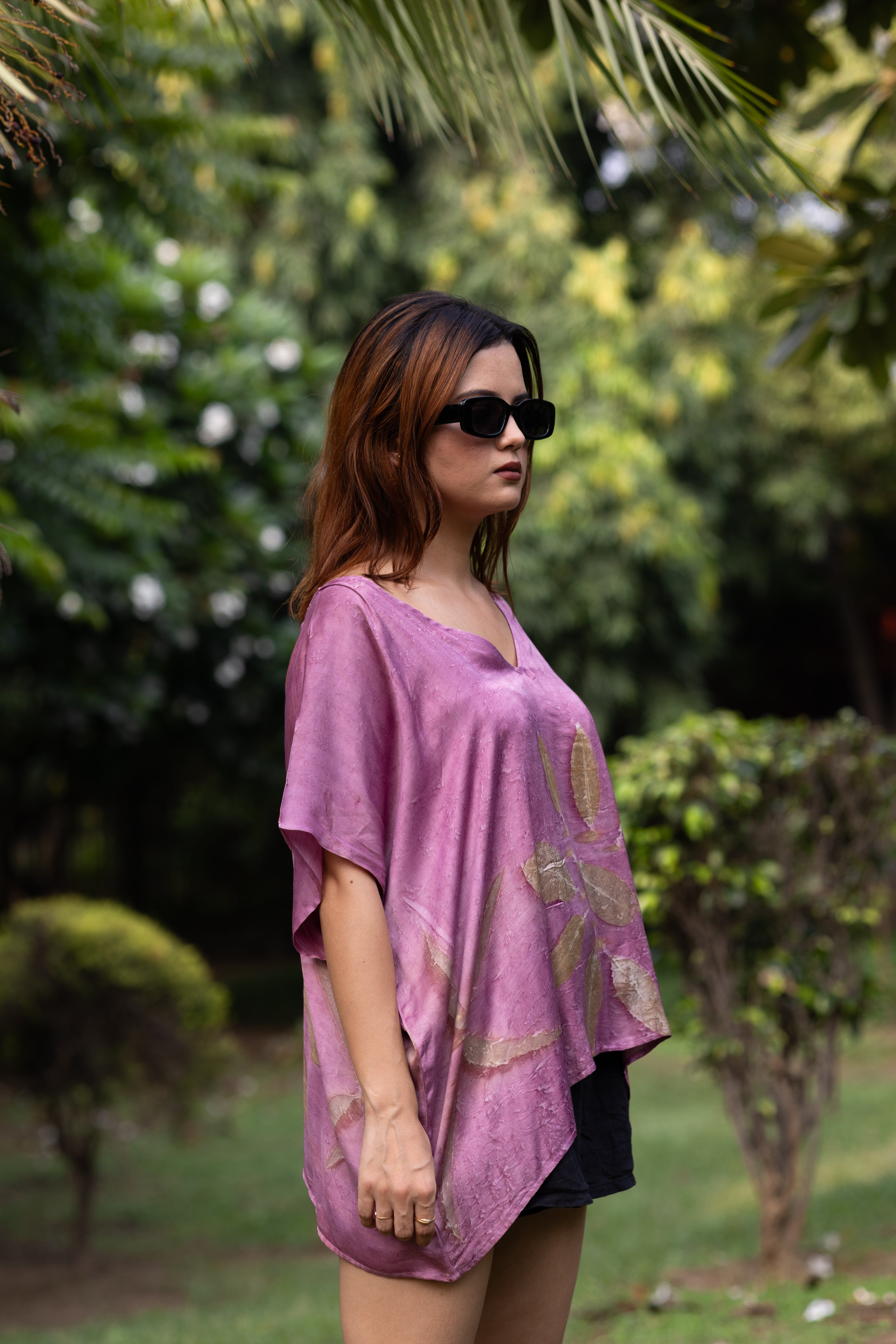Pink Sheen Kaftan Flared Top