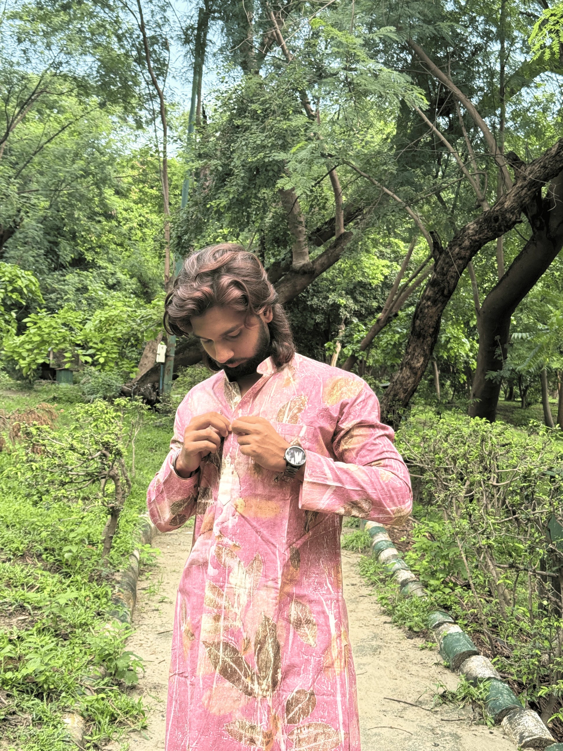 Verdant Ecoprinted Men Cotton Long Kurta closing buttons