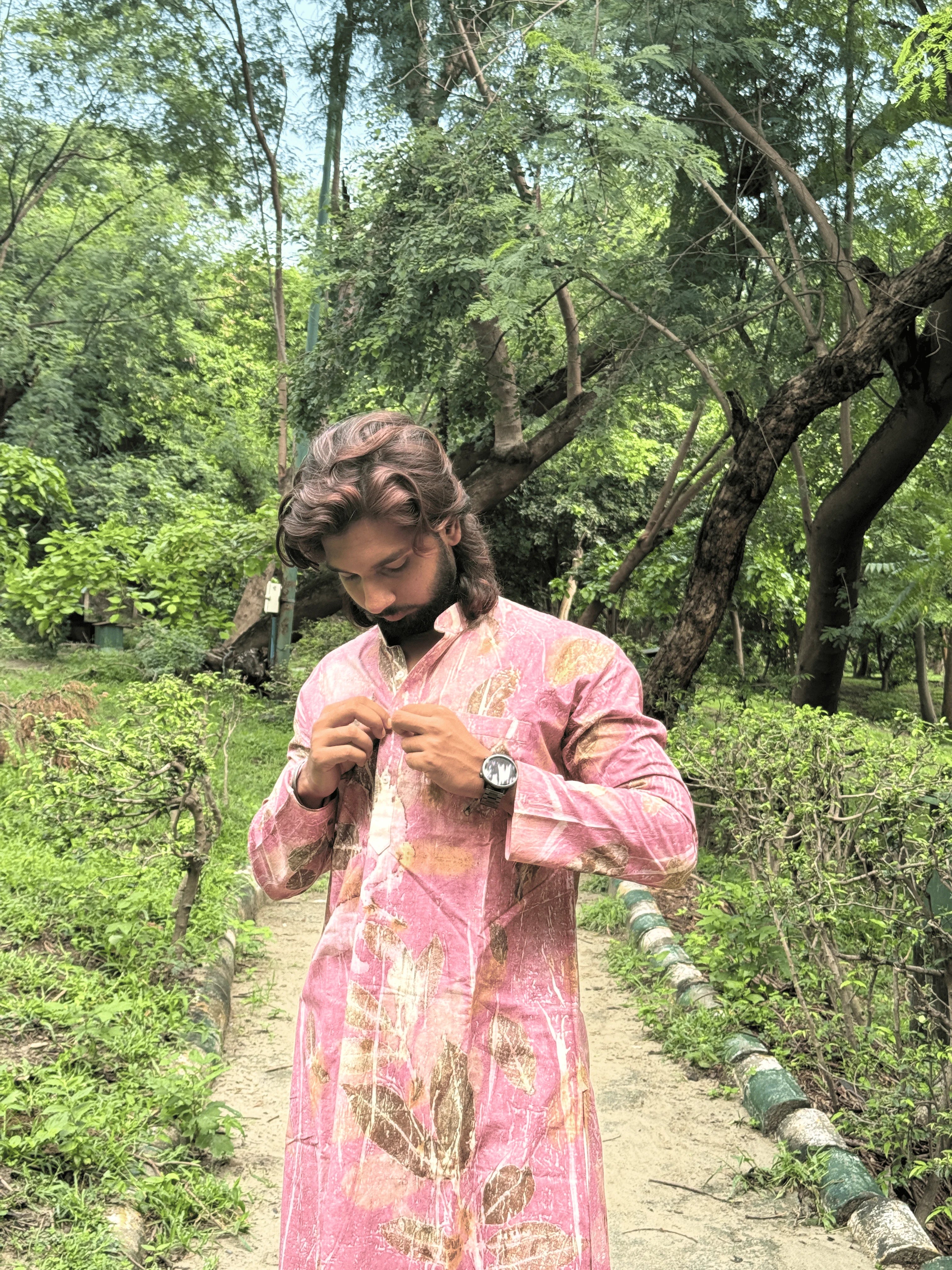 Verdant Ecoprinted Men Cotton Long Kurta closing buttons