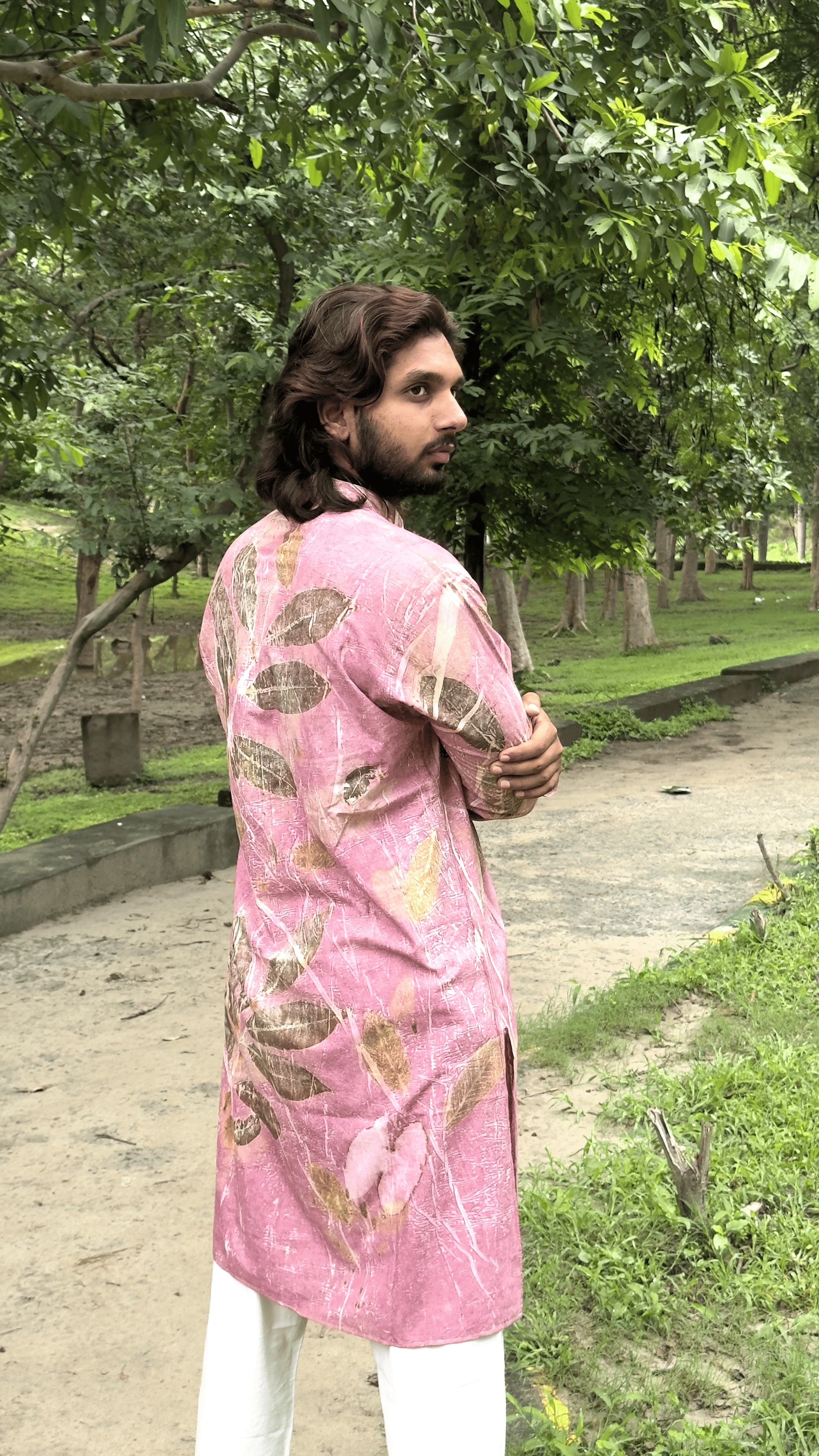 Verdant Ecoprinted Men Cotton Long Kurta looking straight kokikar