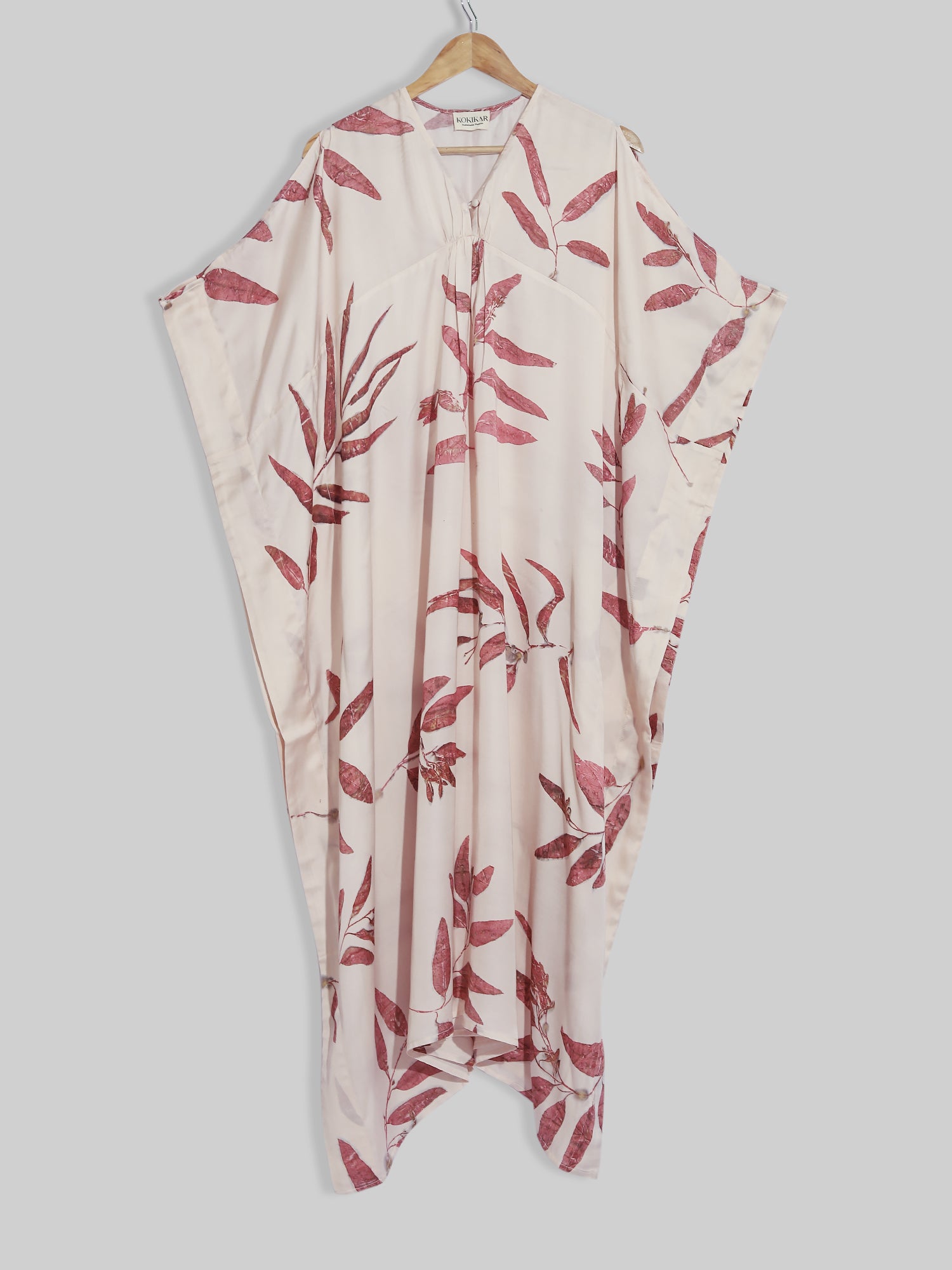 A kaftan Ecoprinted with Eucalyptus