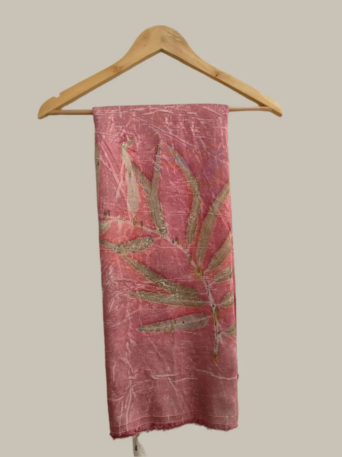 Ruby Radiance ecoprinted Pure Silk Saree on hanger
