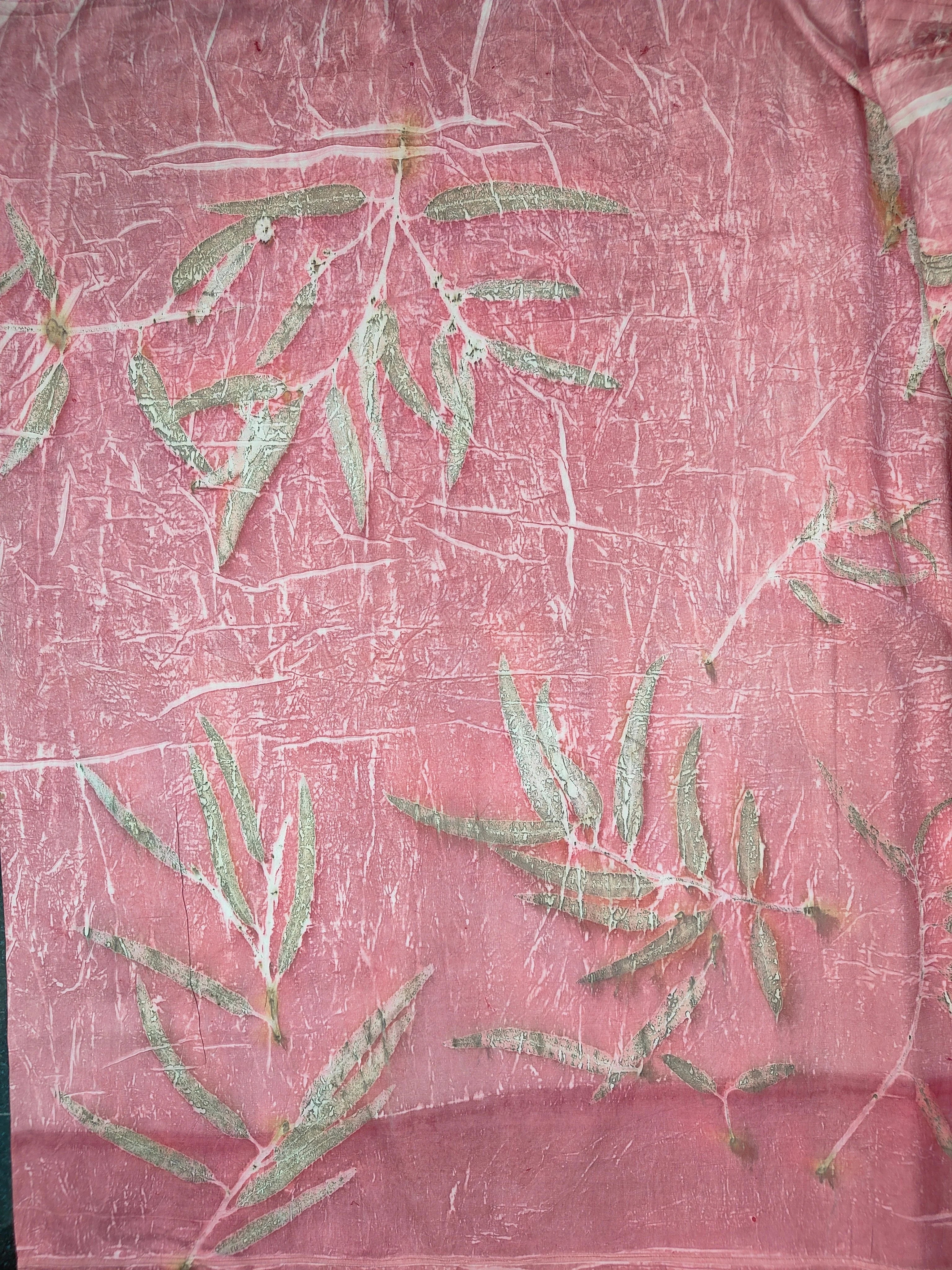 Ruby Radiance ecoprinted Pure Silk Saree fabric