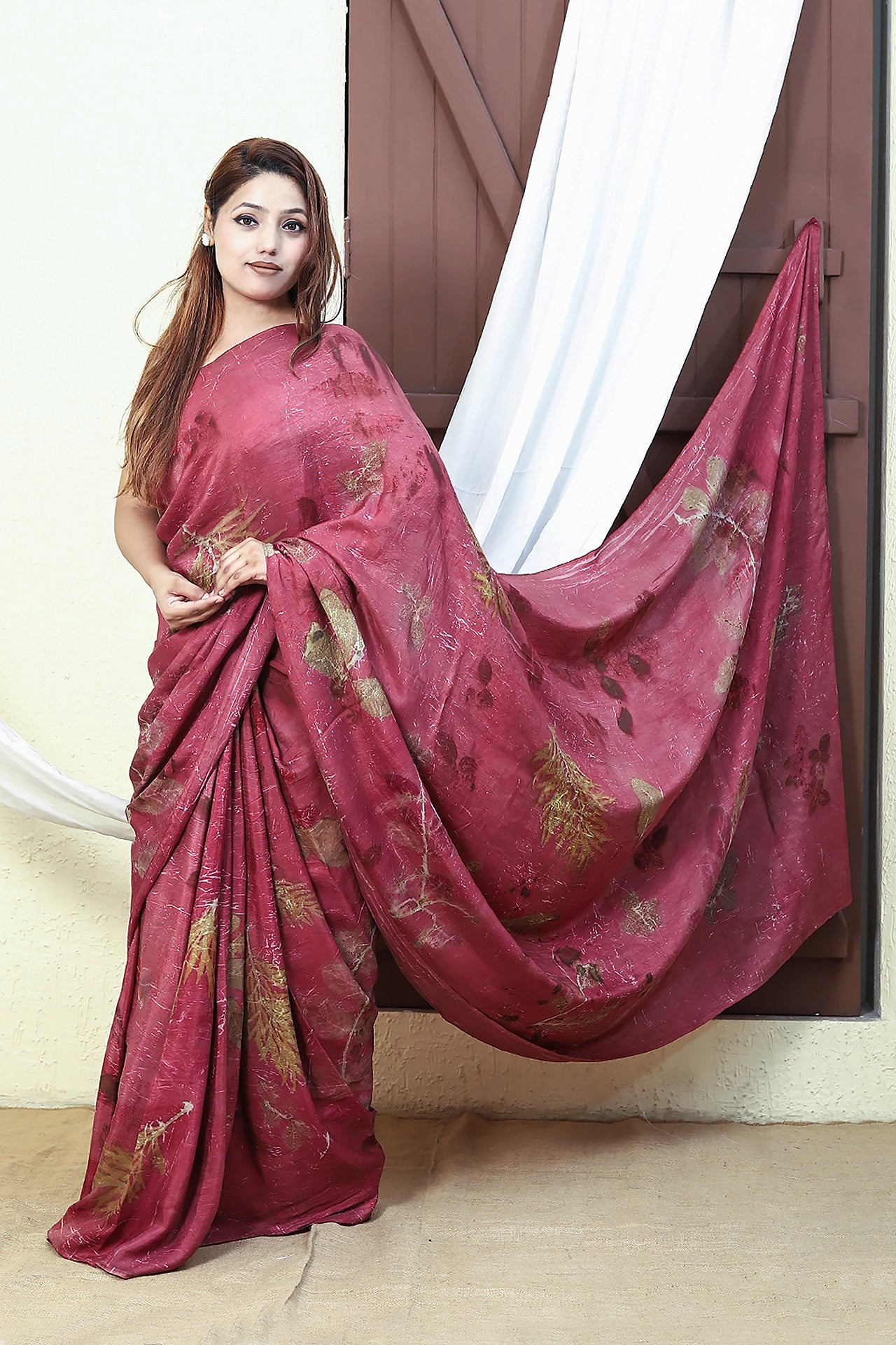 Scarlet Ecoprinted Pure Silk Saree