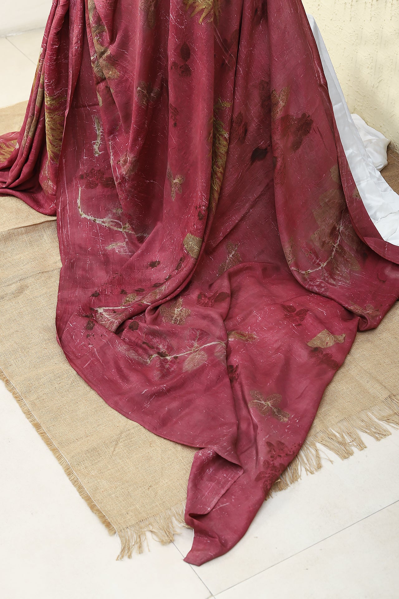 Scarlet Ecoprinted Pure Silk Saree