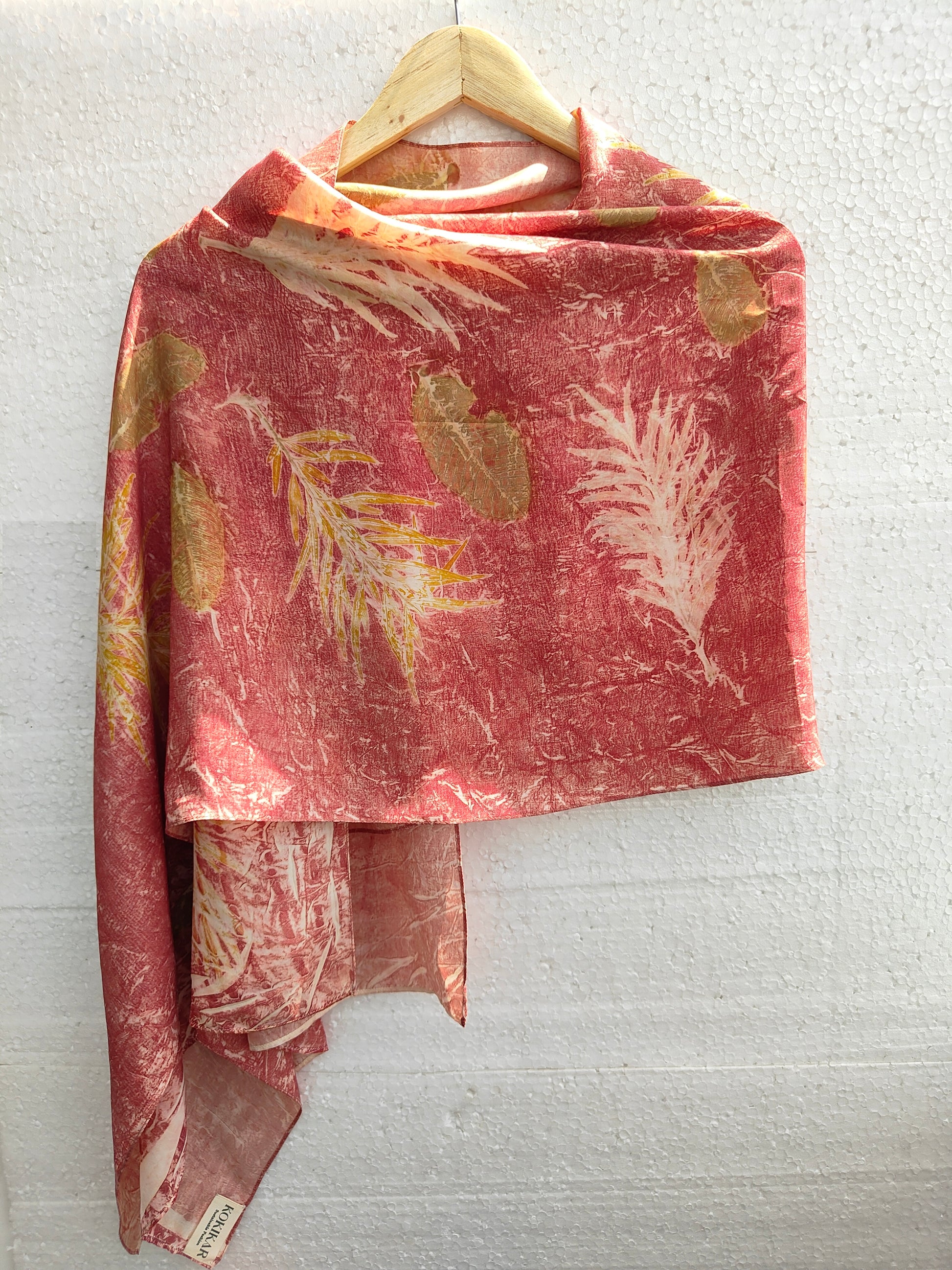 Scarlet Fern Ecoprinted Silk Scarf
