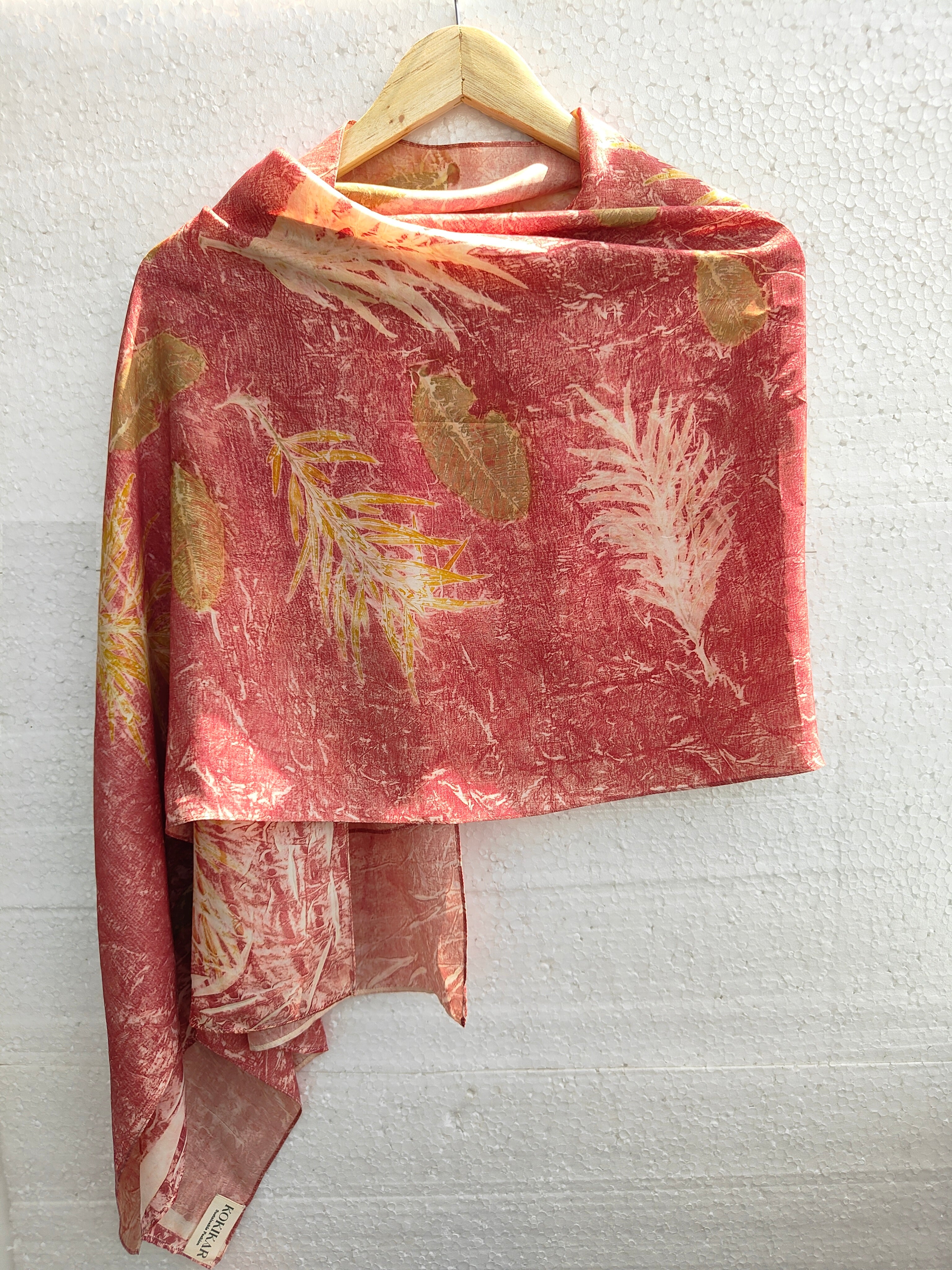 Scarlet Fern Ecoprinted Silk Scarf