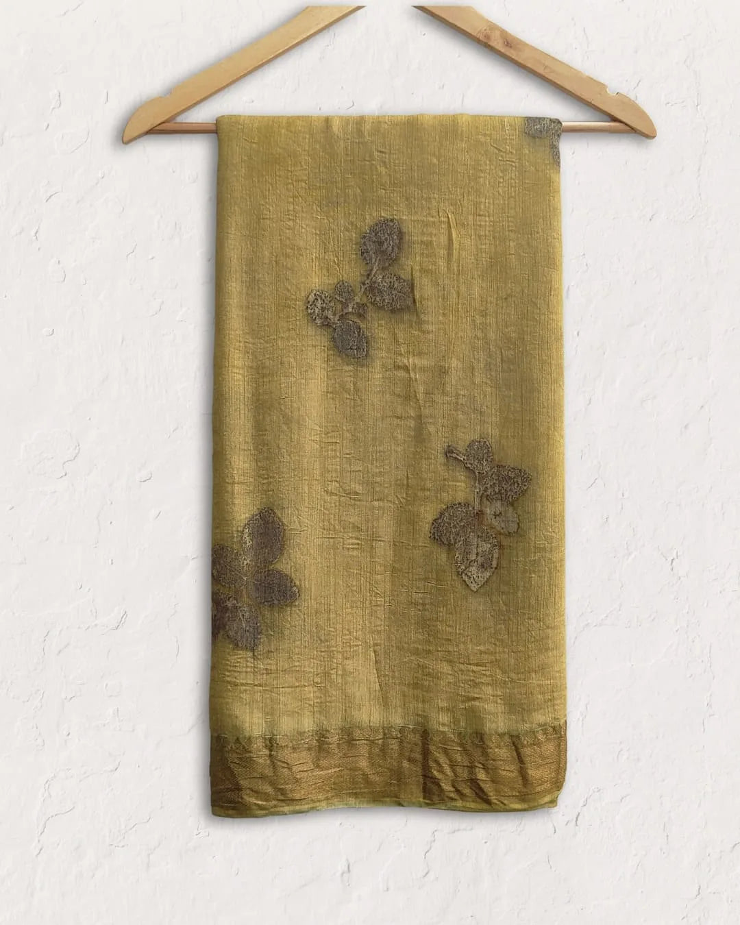 Ecoprinted yellow Muga silk saree