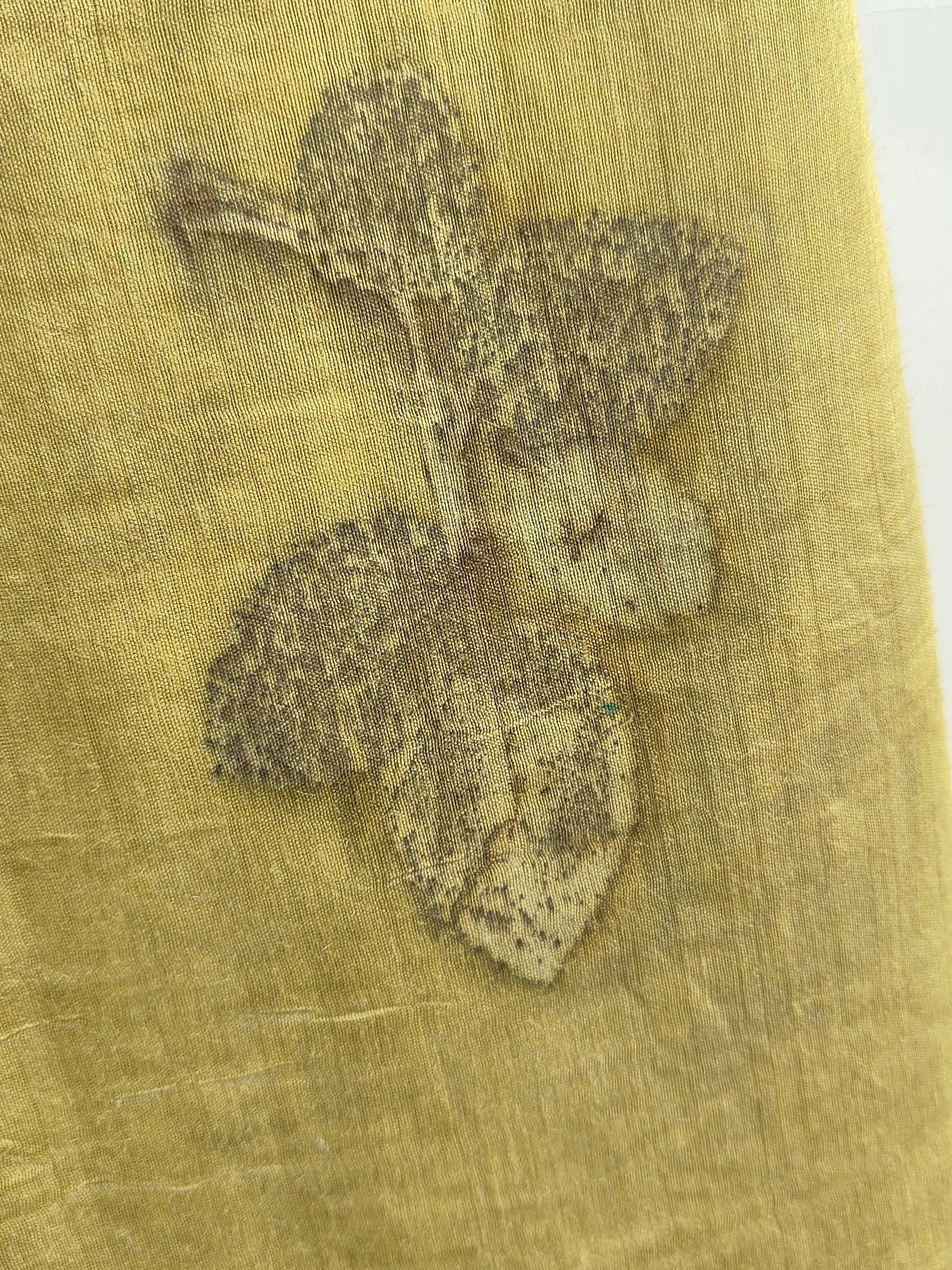 Corner of Ecoprinted rose leaves on Muga silk saree kokikar