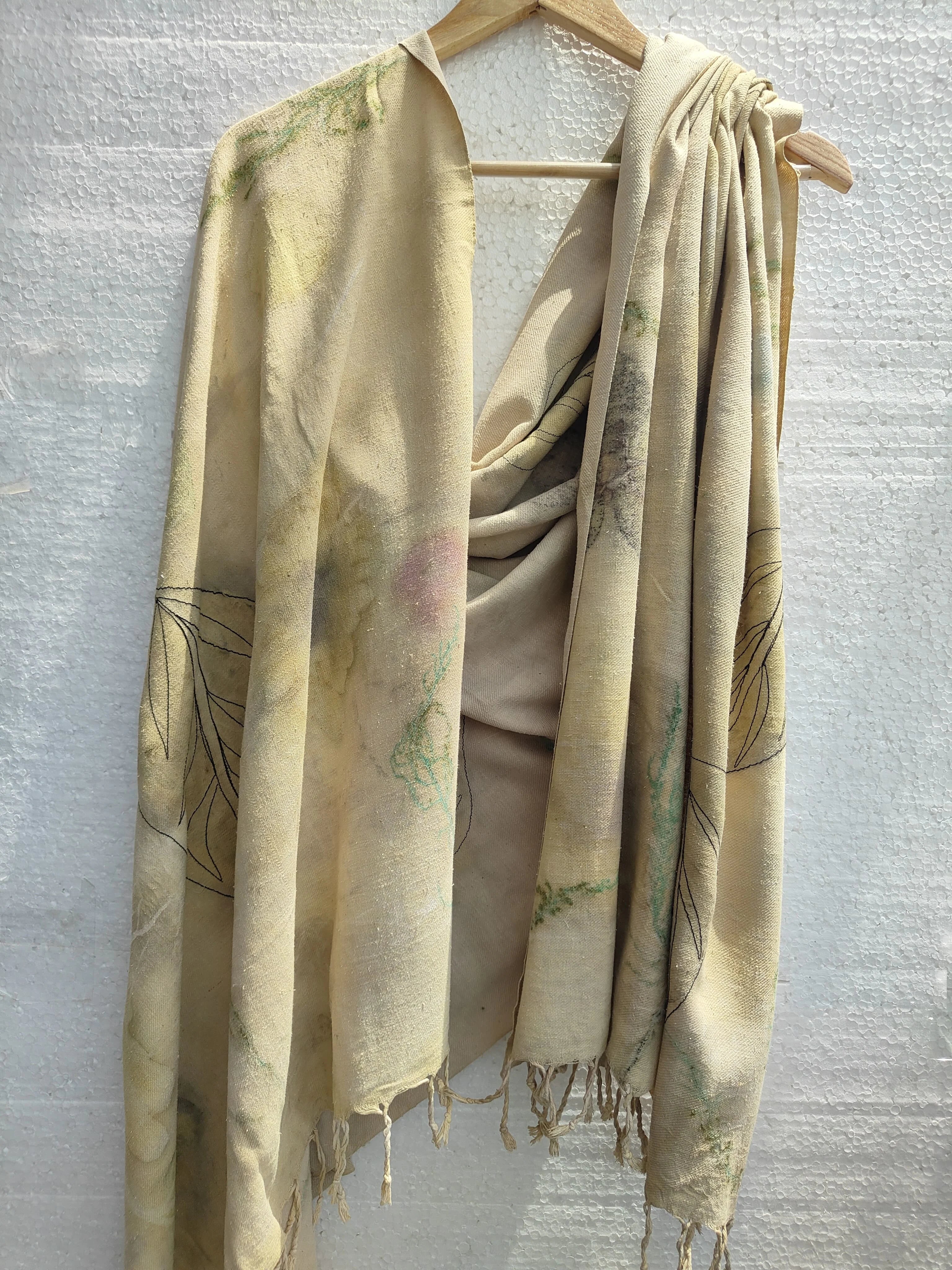 Ecoprinted Ahimsa (Eri) Silk Wrap Scarf