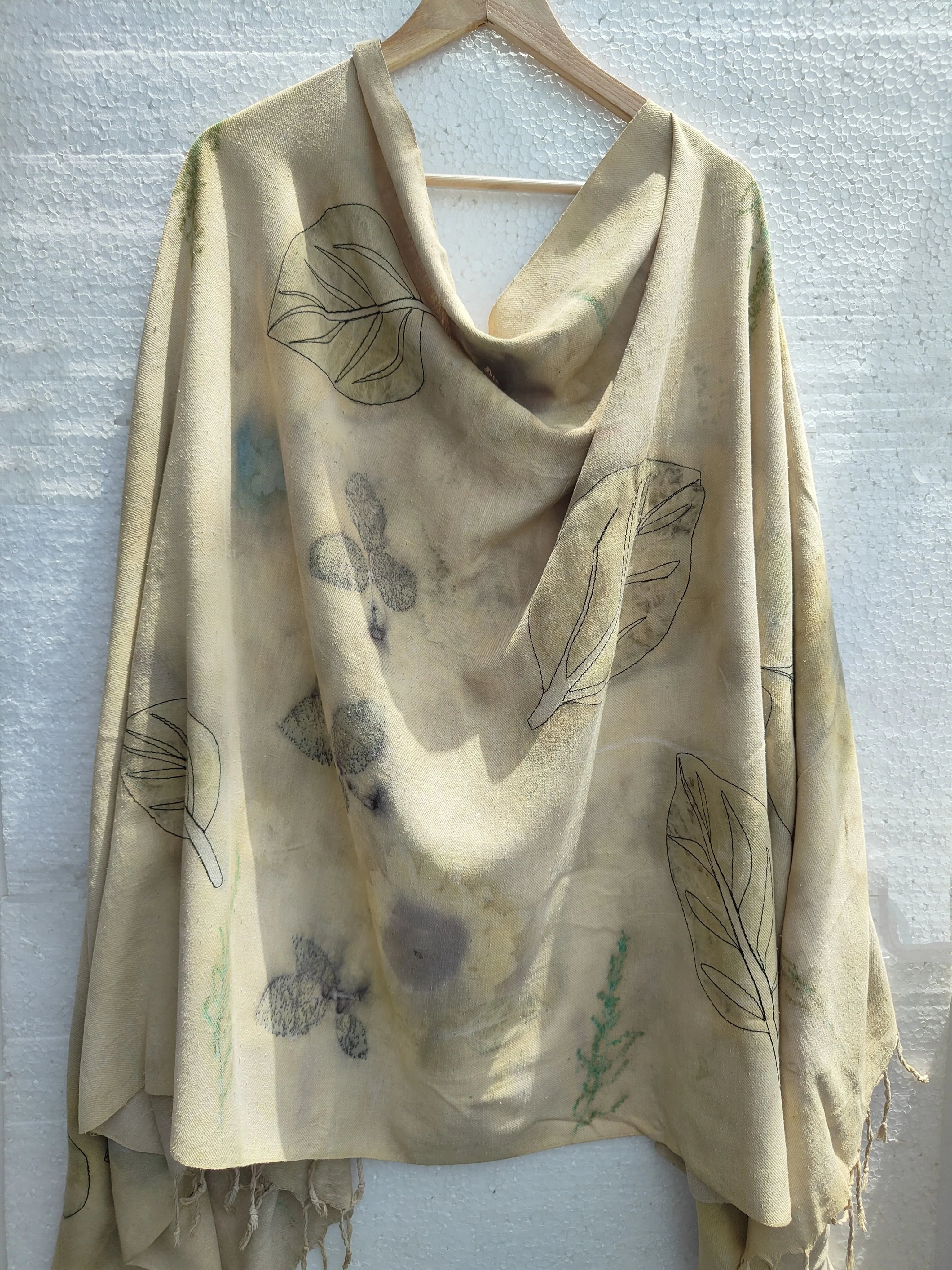 Ecoprinted Ahimsa (Eri) Silk Wrap Scarf