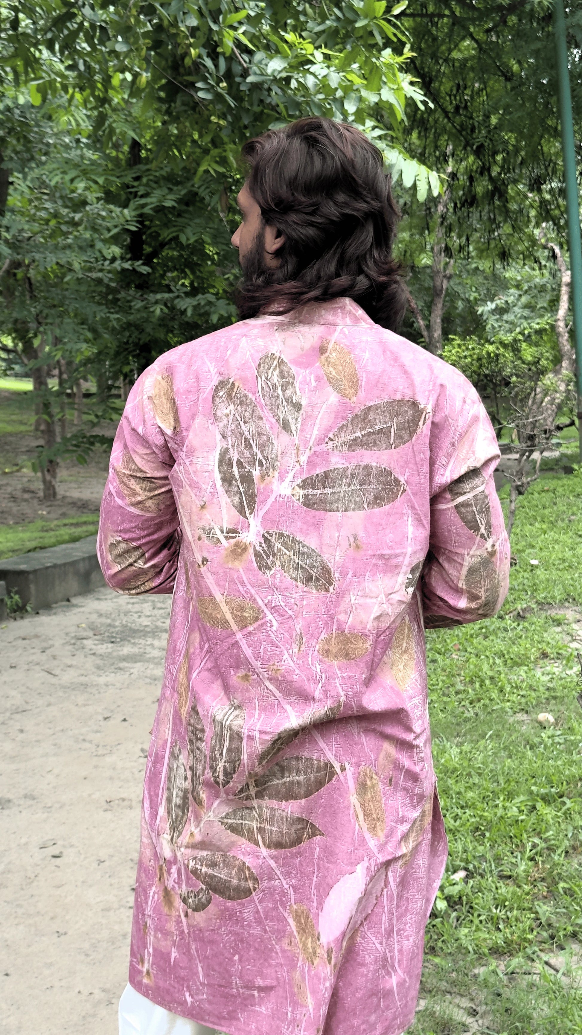 Verdant Ecoprinted Men Cotton Long Kurta backside kokikar